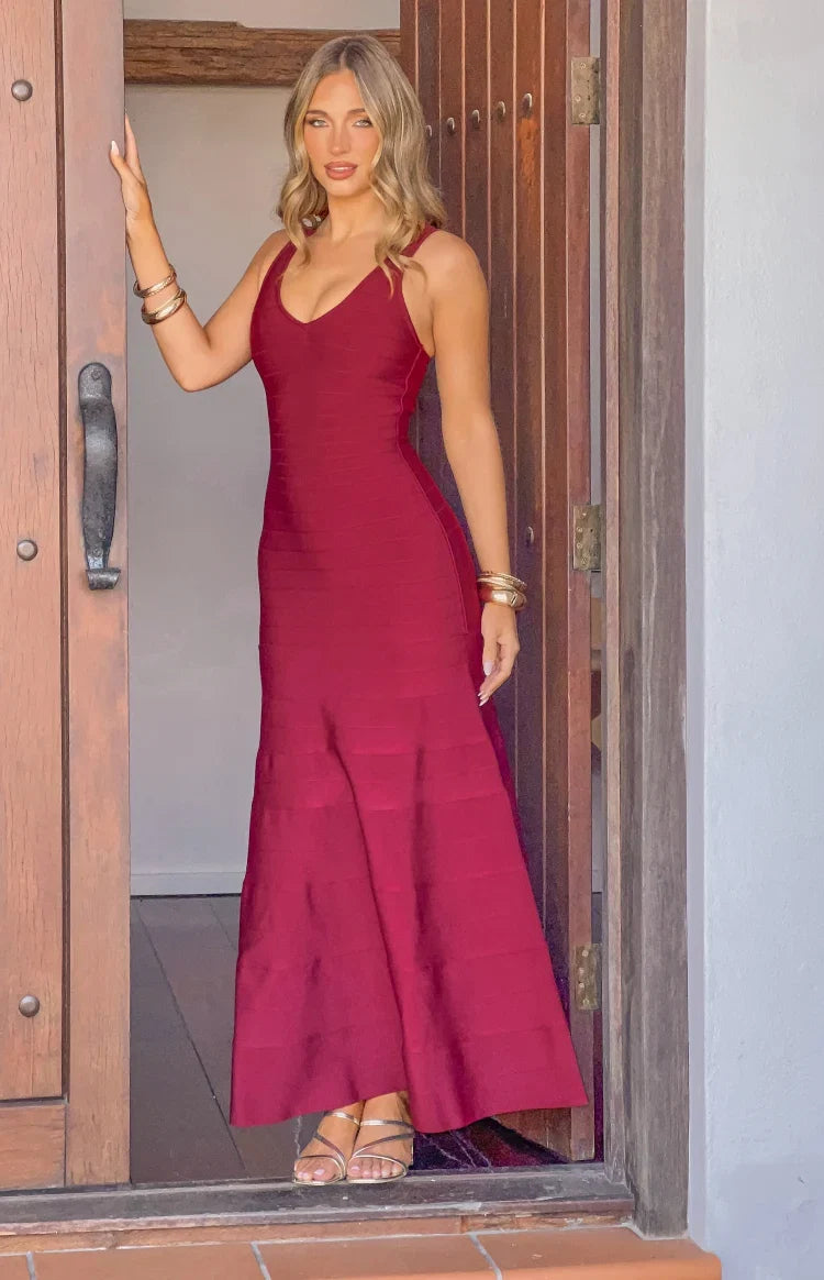 Fariah Burgundy Bandage Maxi Dress