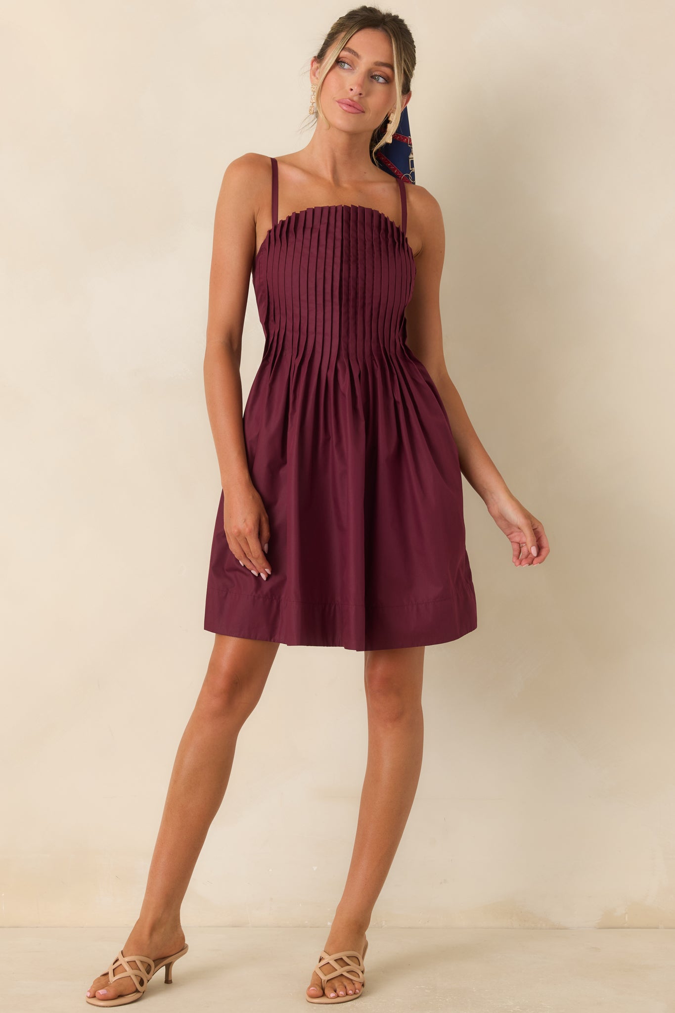 Pressed to Impress Wine Red Pleated Mini Dress
