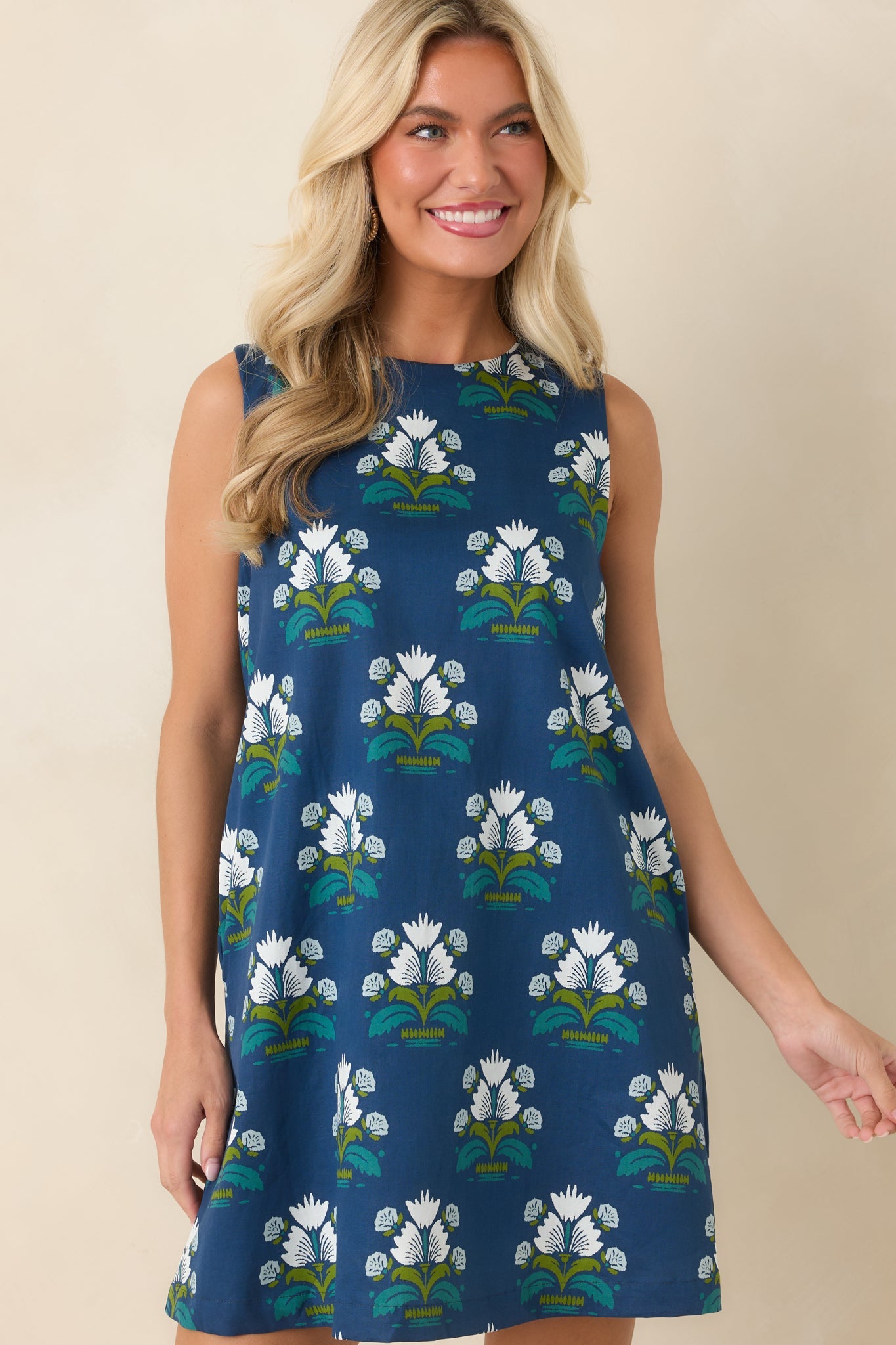 Just As I Imagined Deep Blue Floral Cotton Mini Dress