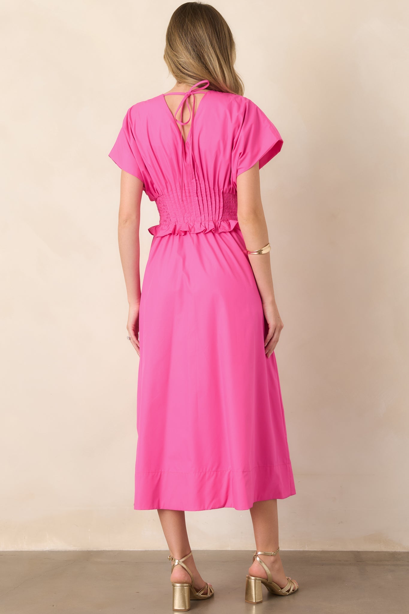 Let It Be Easy Fuchsia Smocked Waist Zip Maxi Dress