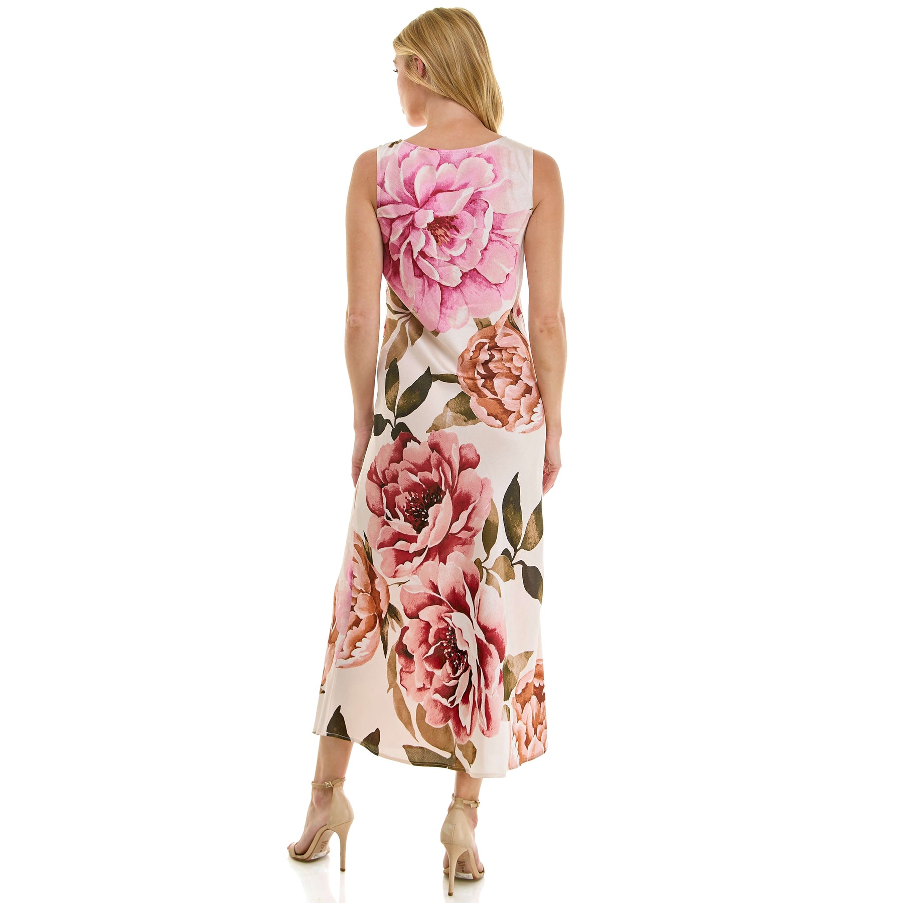 Sleeveless Scoop Neck Maxi Dress In Cream/Rust/Mauve