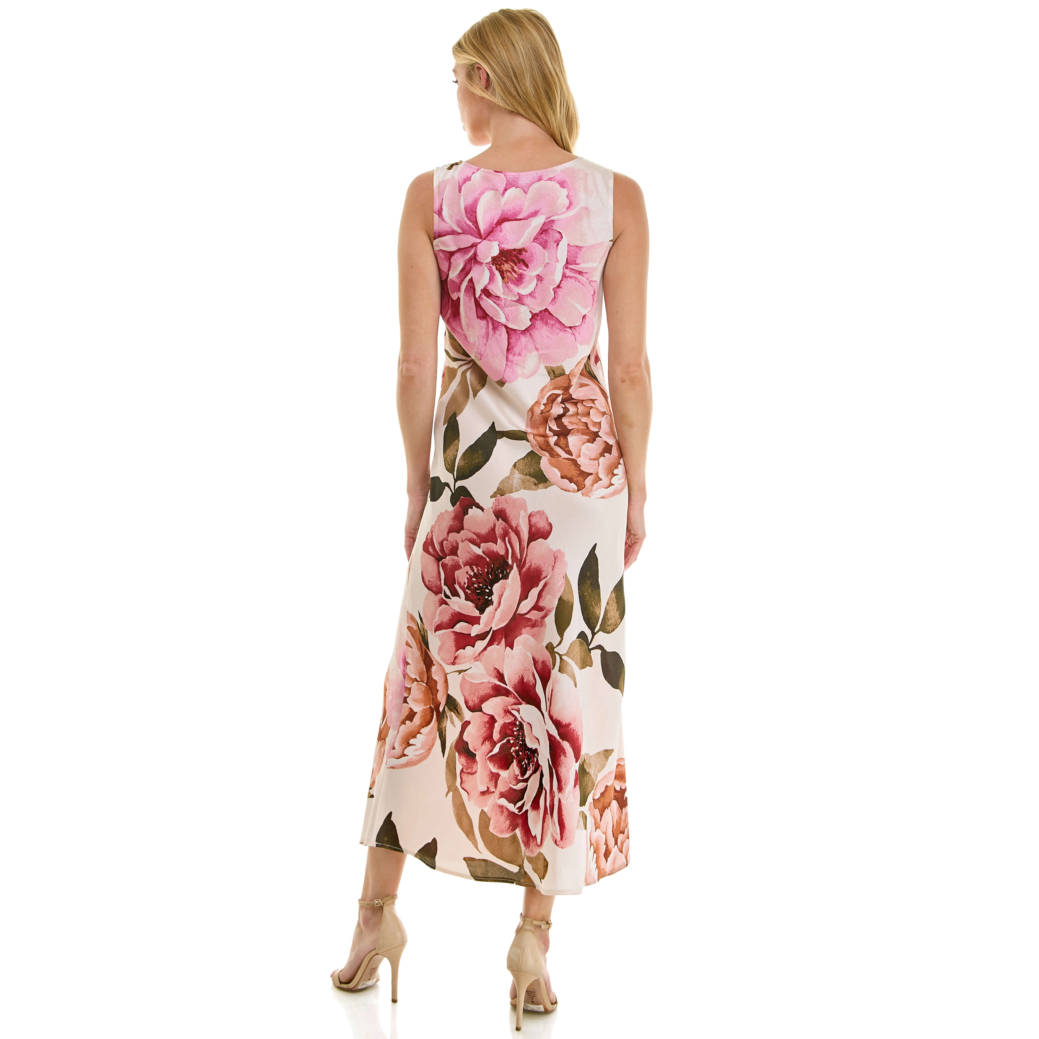 Sleeveless Scoop Neck Maxi Dress In Cream/Rust/Mauve