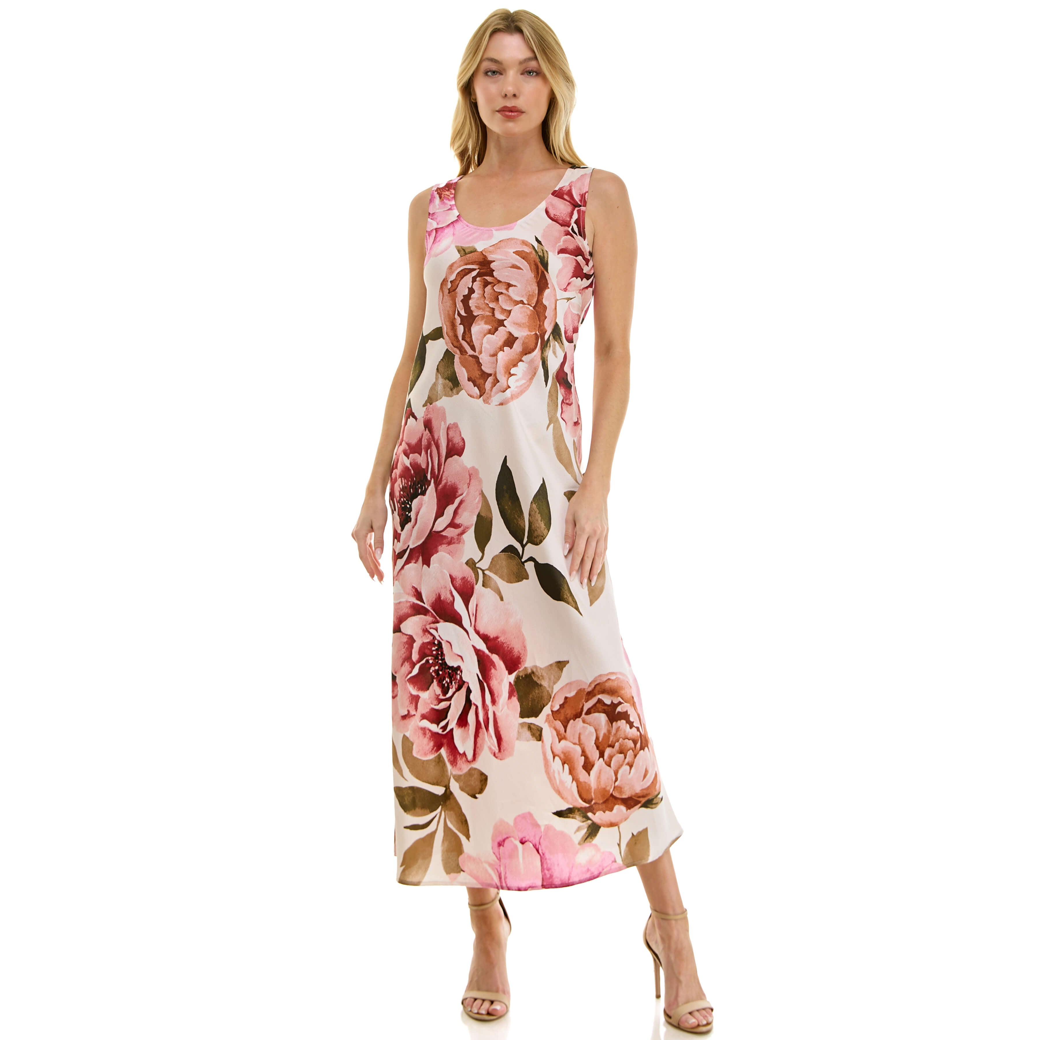 Sleeveless Scoop Neck Maxi Dress In Cream/Rust/Mauve