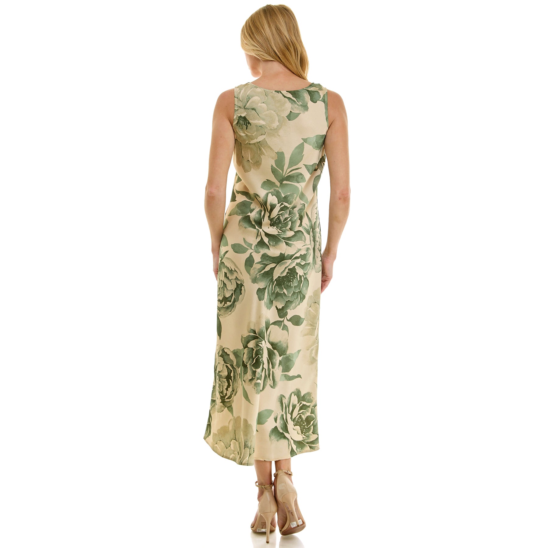 Sleeveless Scoop Neck Maxi Dress In Tan/Olive/Green