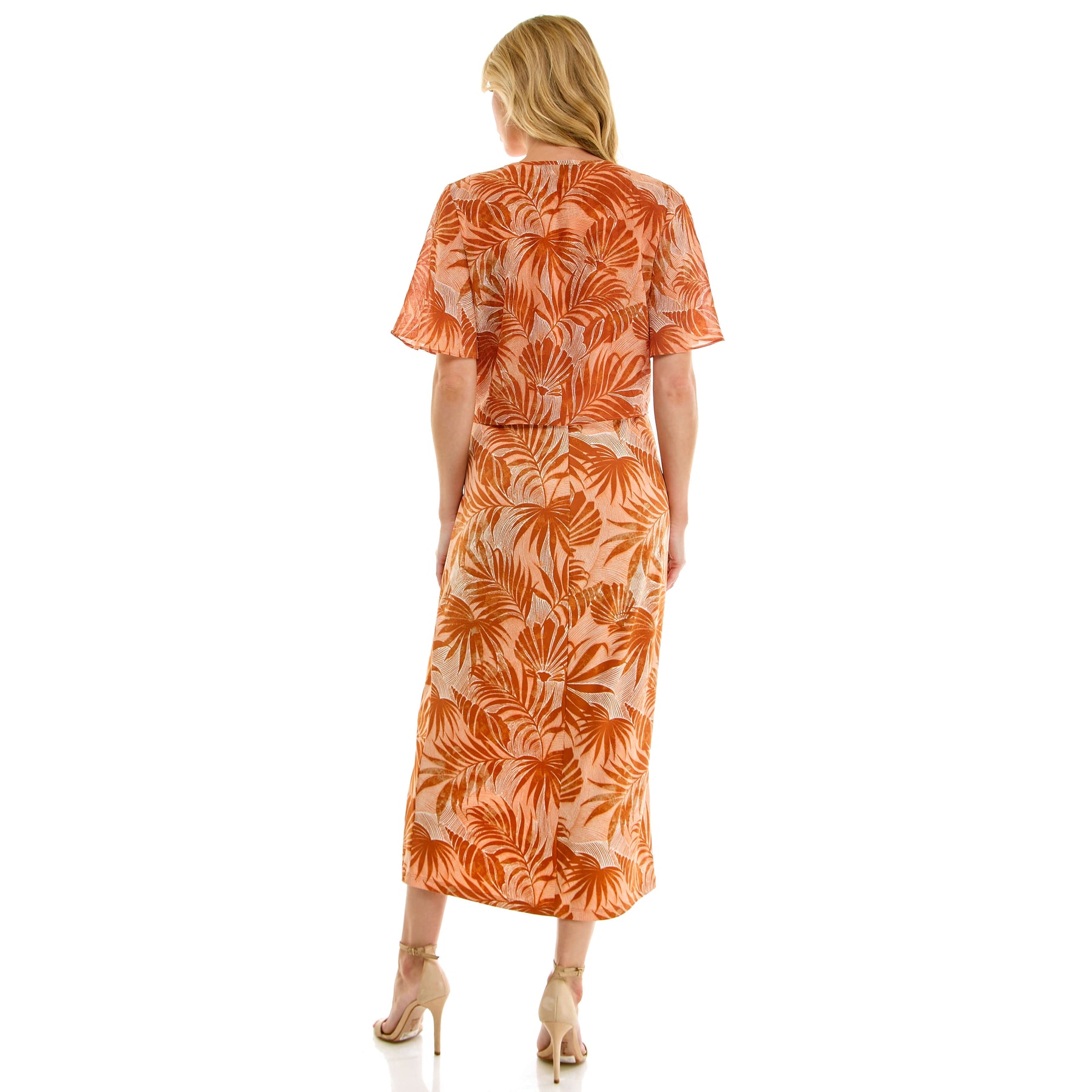 Sleeveless Maxi Dress With Separate Front Tie Shrug In Clay/Rust/Ivory