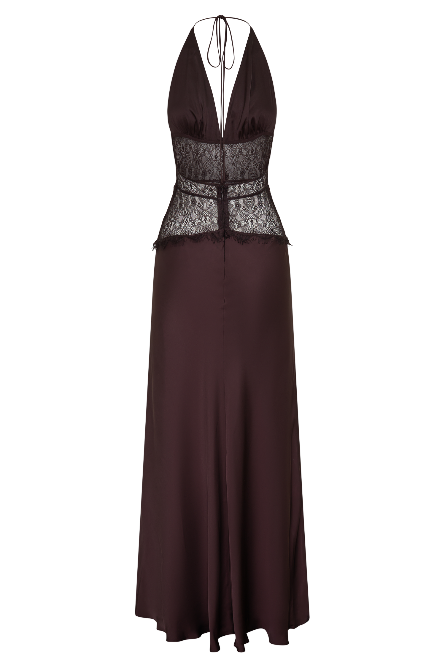 Dinah Lace And Satin Maxi Dress - Chocolate