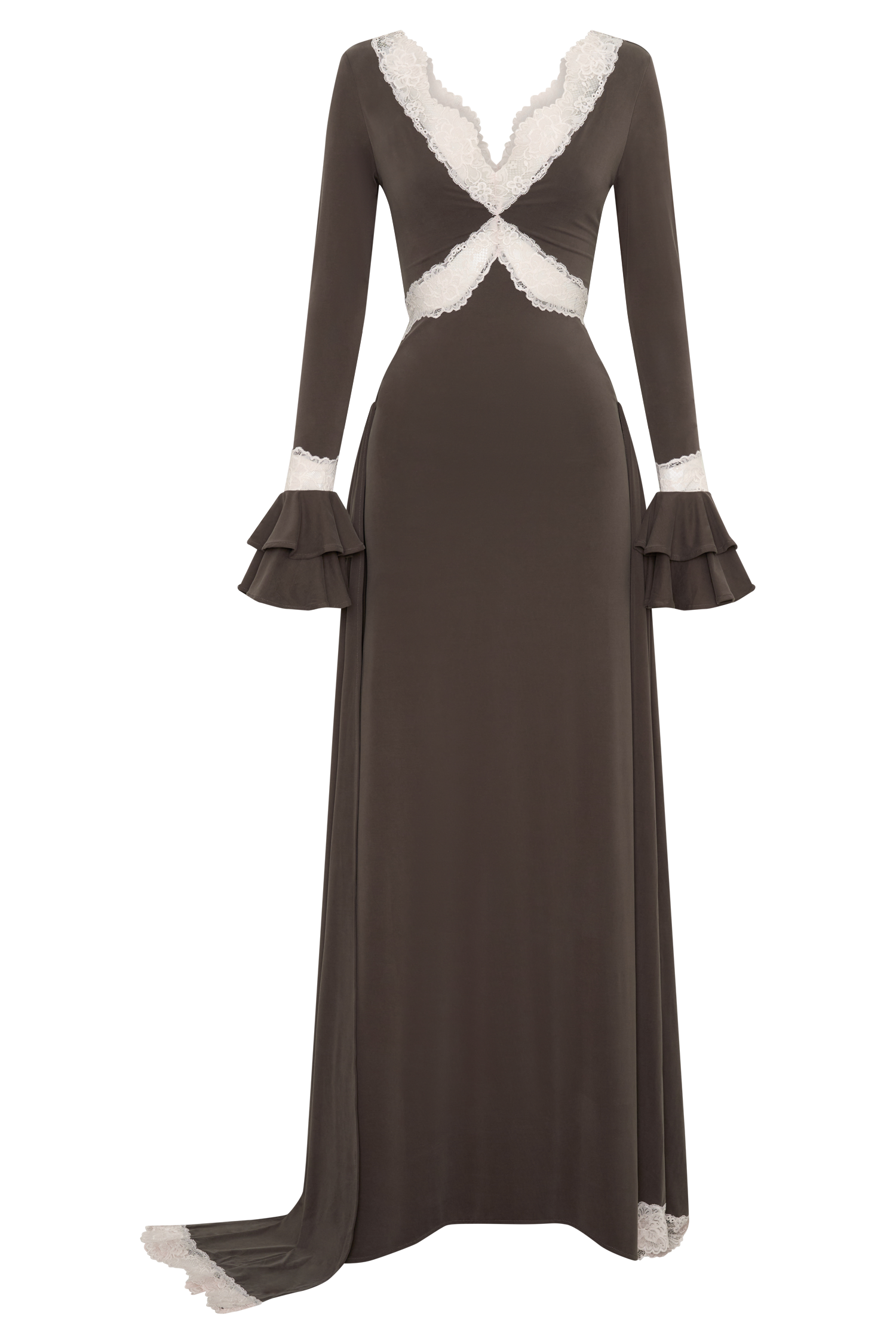 Electra Slinky Lace Maxi Dress - Chocolate/Ballet Pink