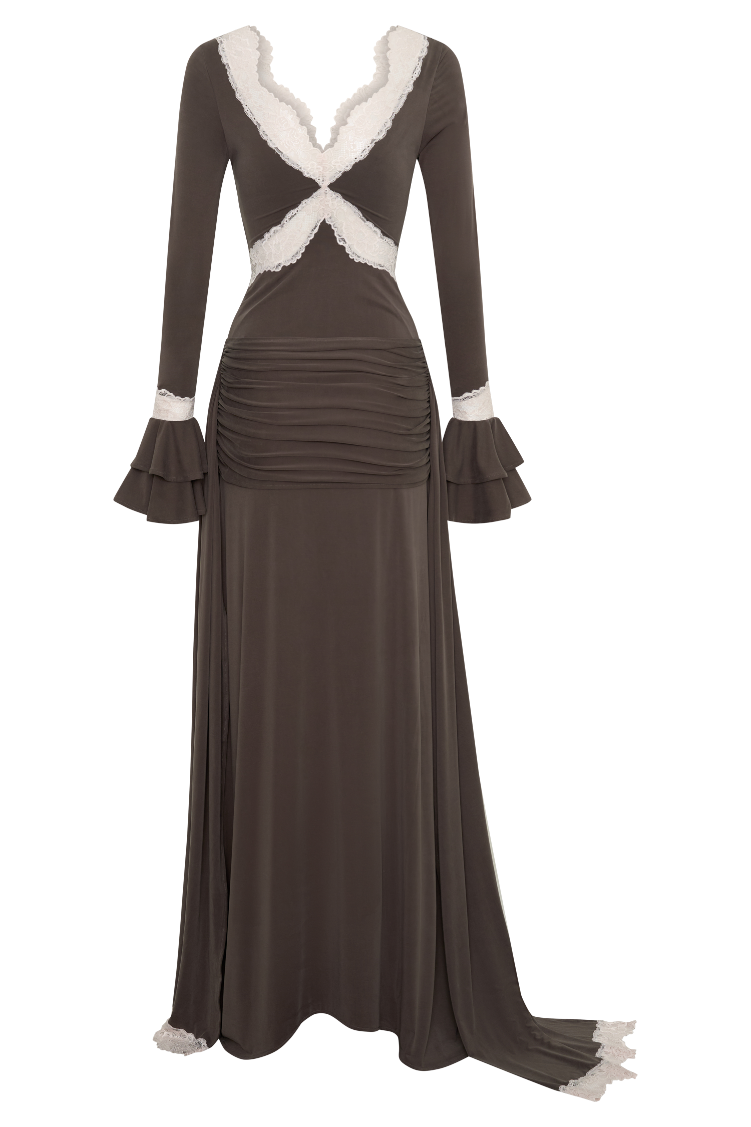 Electra Slinky Lace Maxi Dress - Chocolate/Ballet Pink