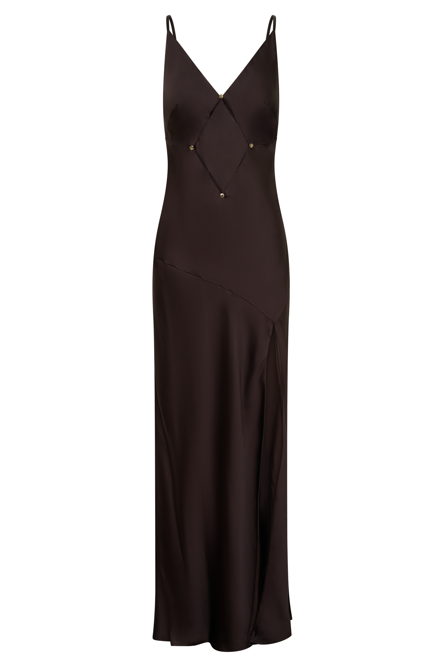 Maddison V Neck Satin Maxi Dress - Dark Chocolate
