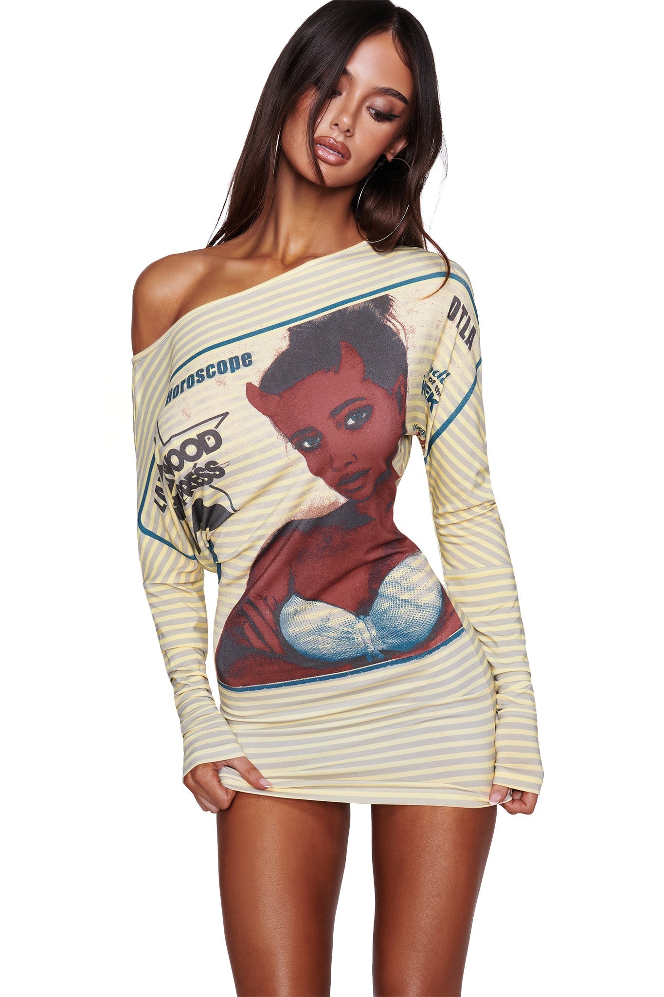 T-REX GISELLE OFF SHOULDER MINI DRESS - YELLOW