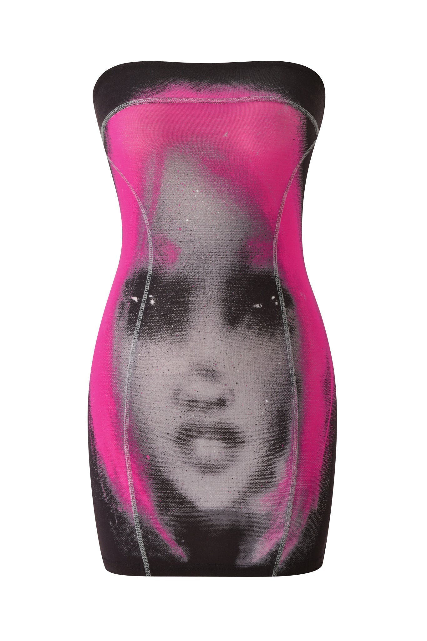 T-REX BLARE BOOB TUBE MINI DRESS - BLACK
