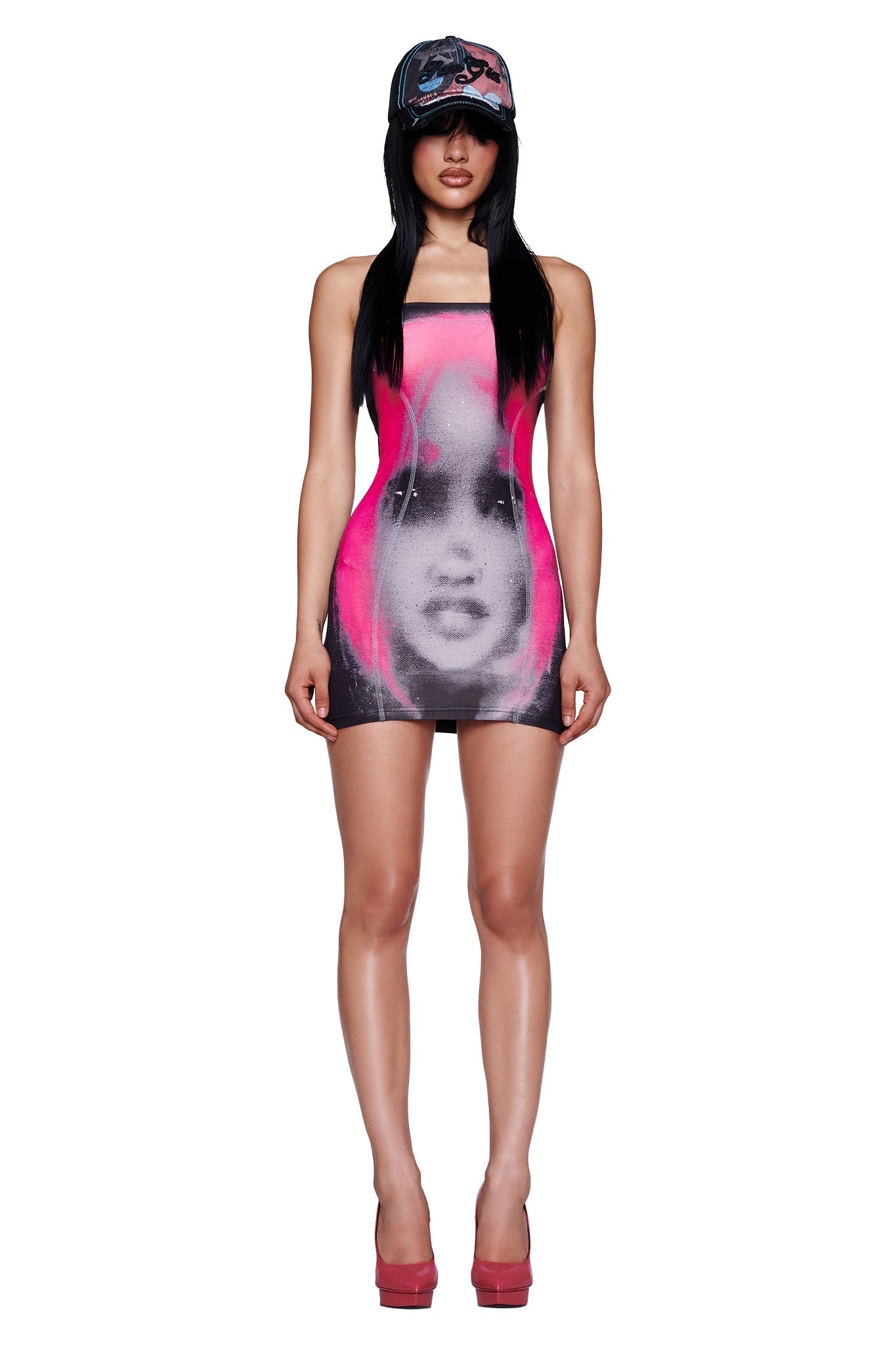 T-REX BLARE BOOB TUBE MINI DRESS - BLACK