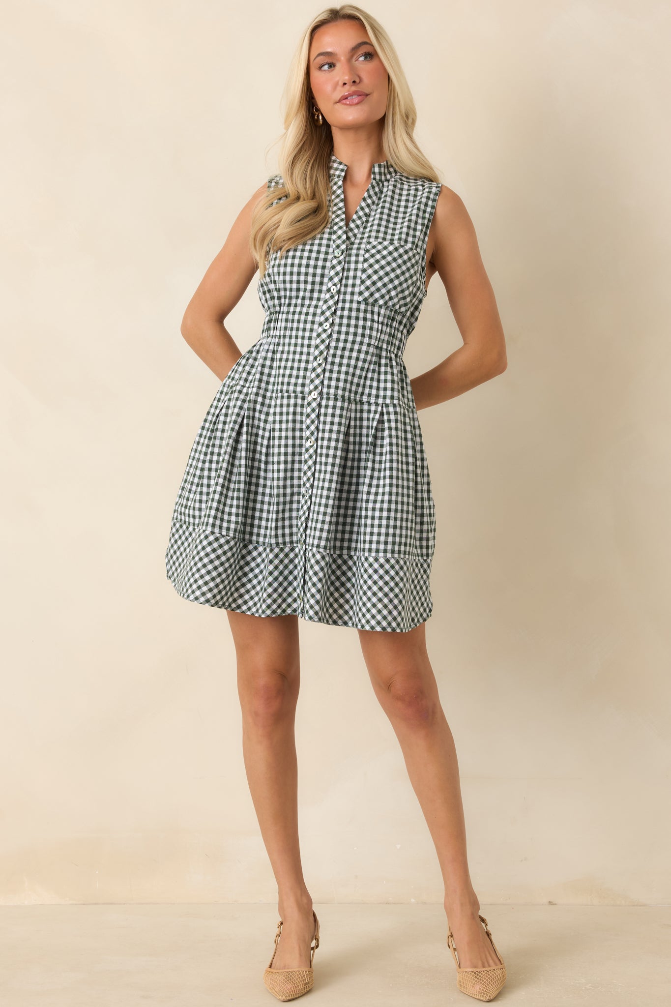 Made for Wandering Hunter Green Gingham Sleeveless Mini Dress