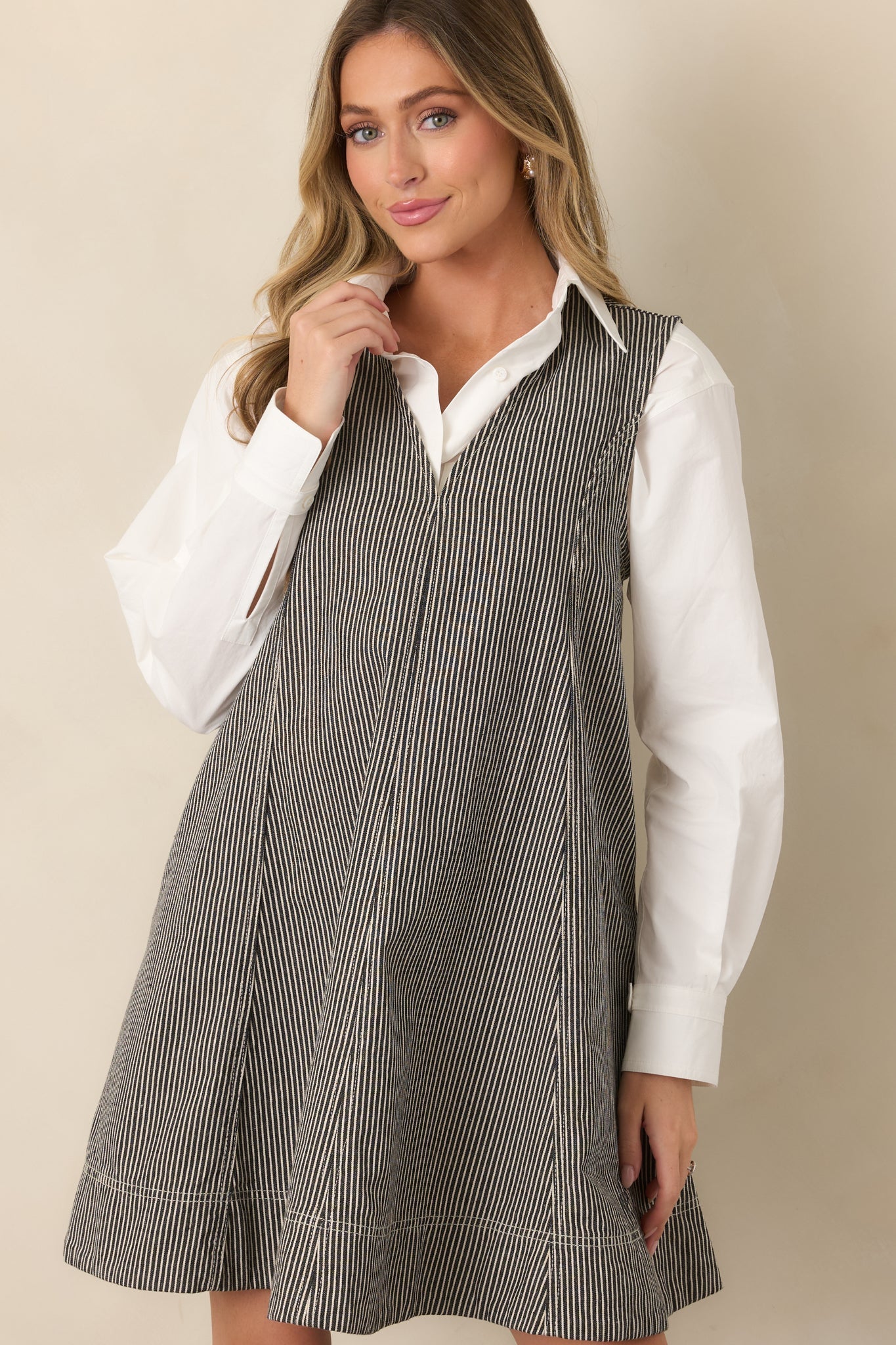 FRNCH Camber Anthracite Grey Stripe Sleeveless Mini Dress