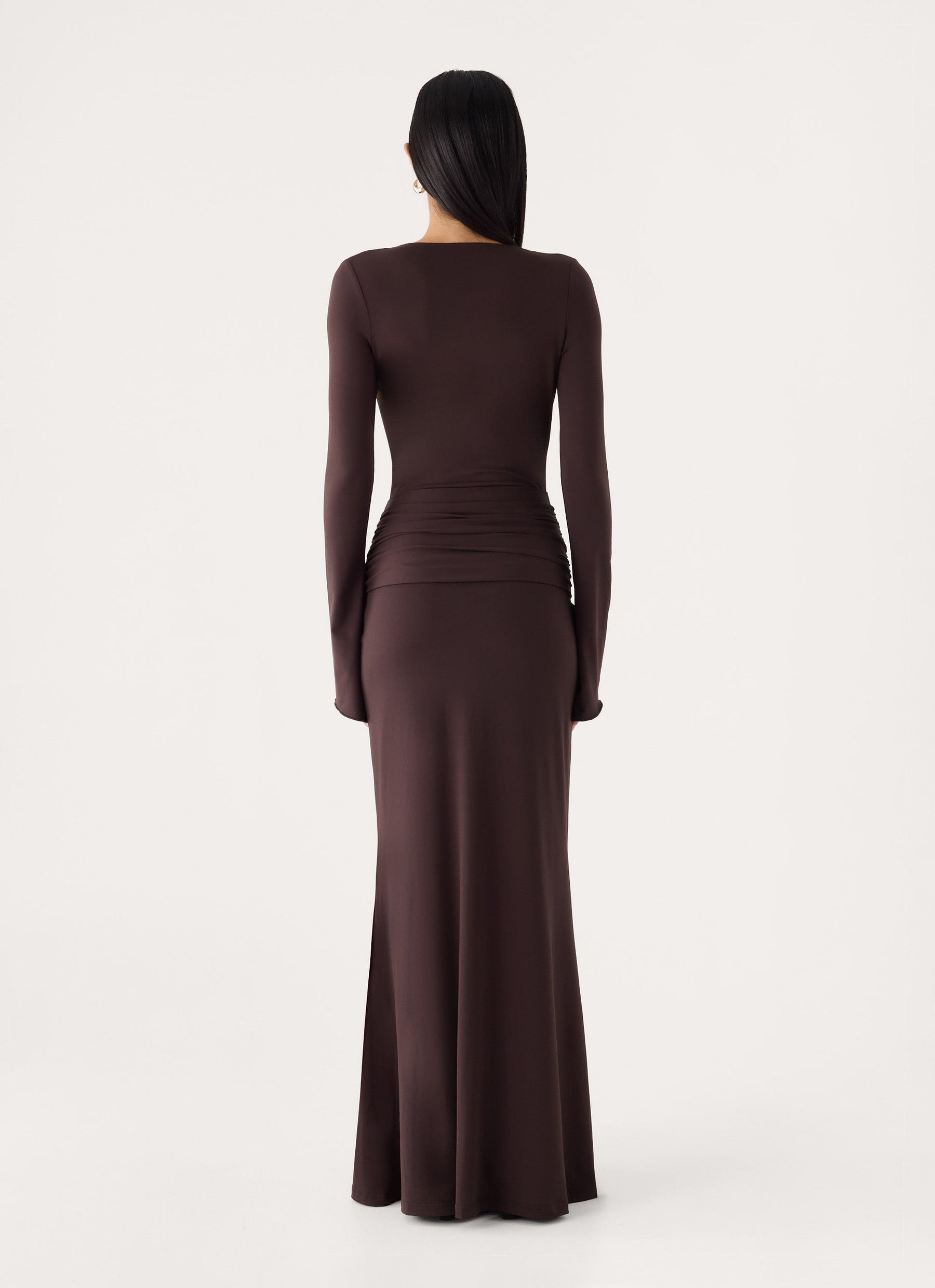 Gustin Long Sleeve Sash Maxi Dress - Chocolate