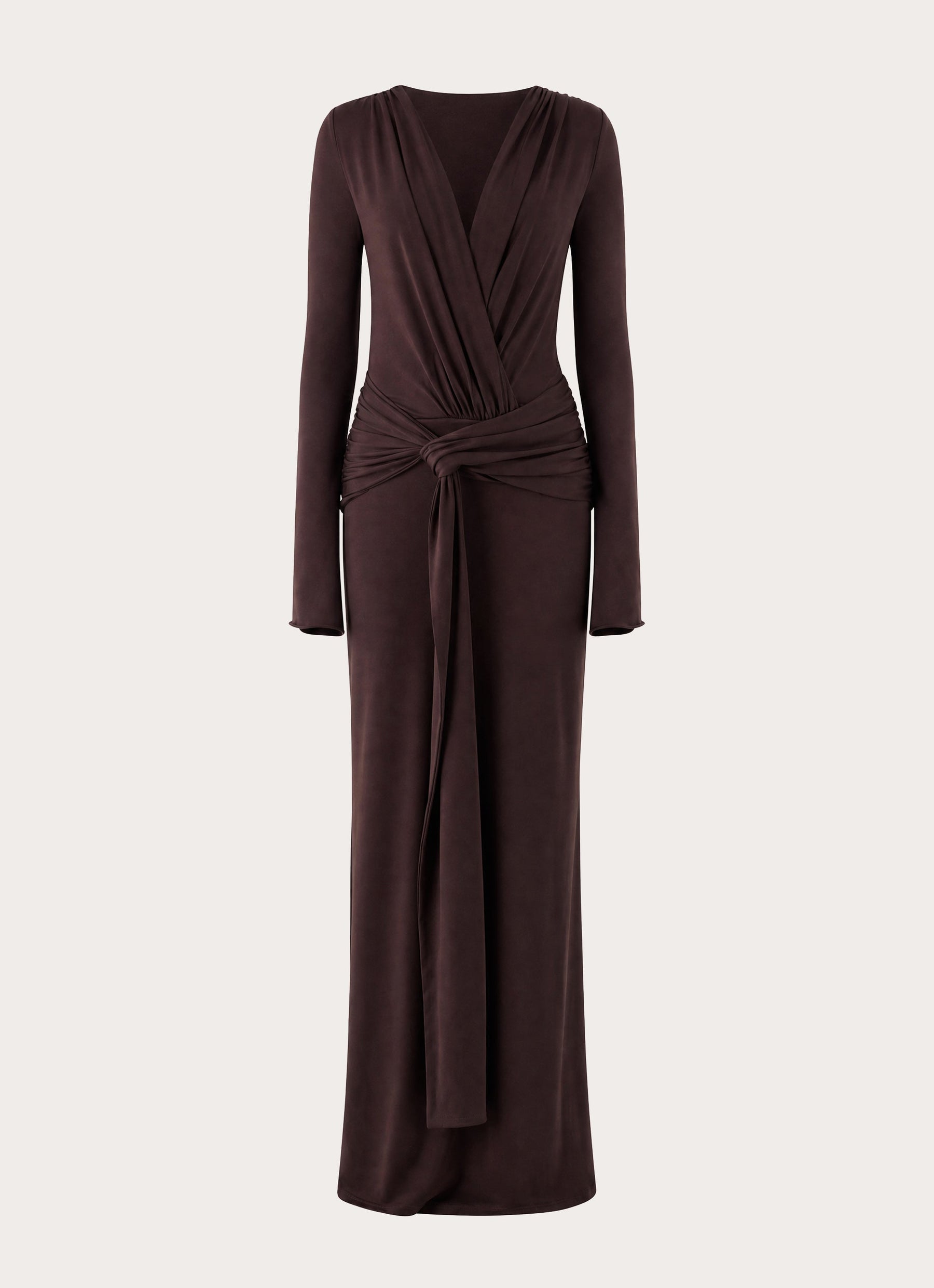 Gustin Long Sleeve Sash Maxi Dress - Chocolate