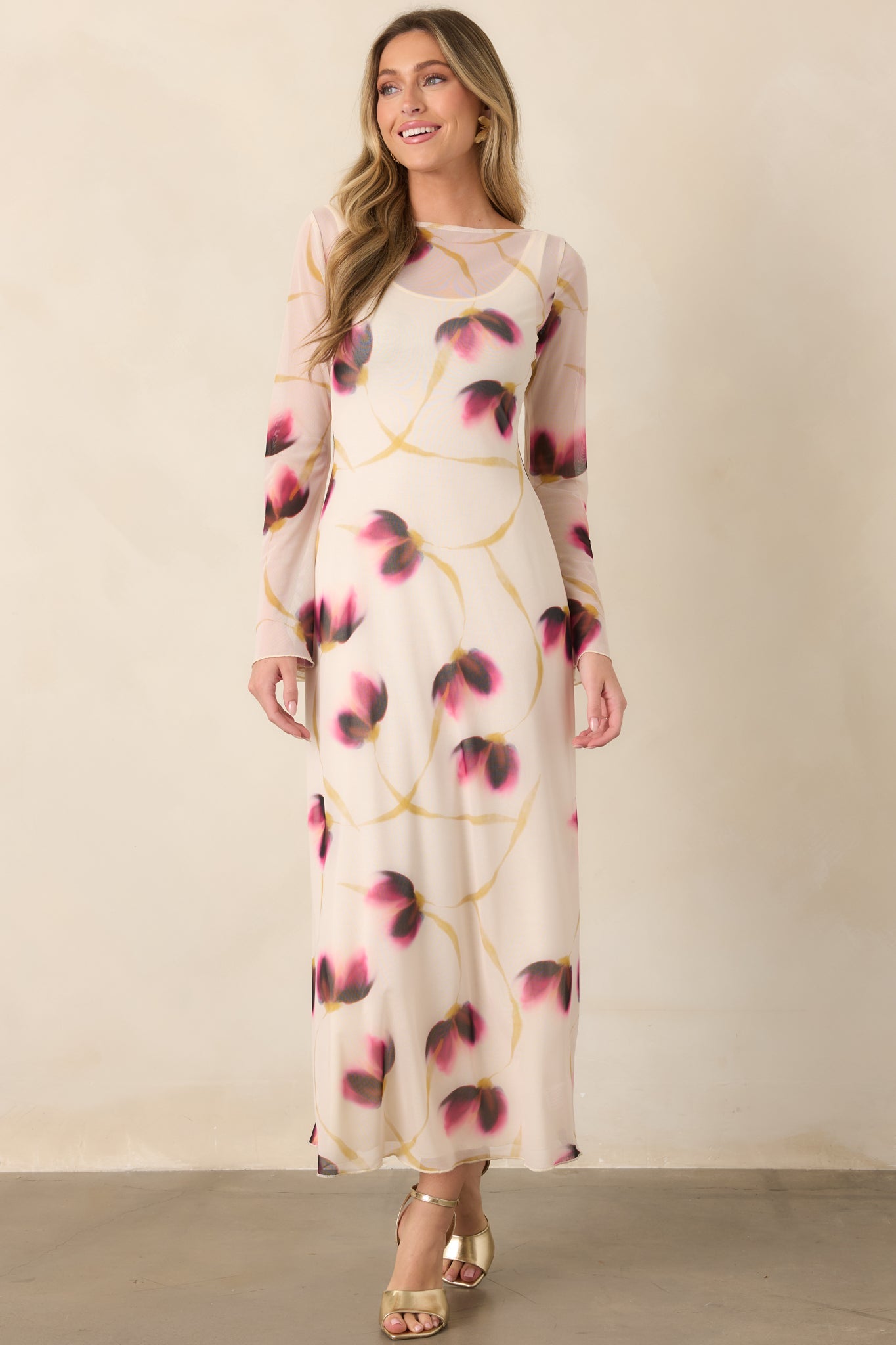 MINKPINK Emery Ivory Floral Mesh Midi Dress