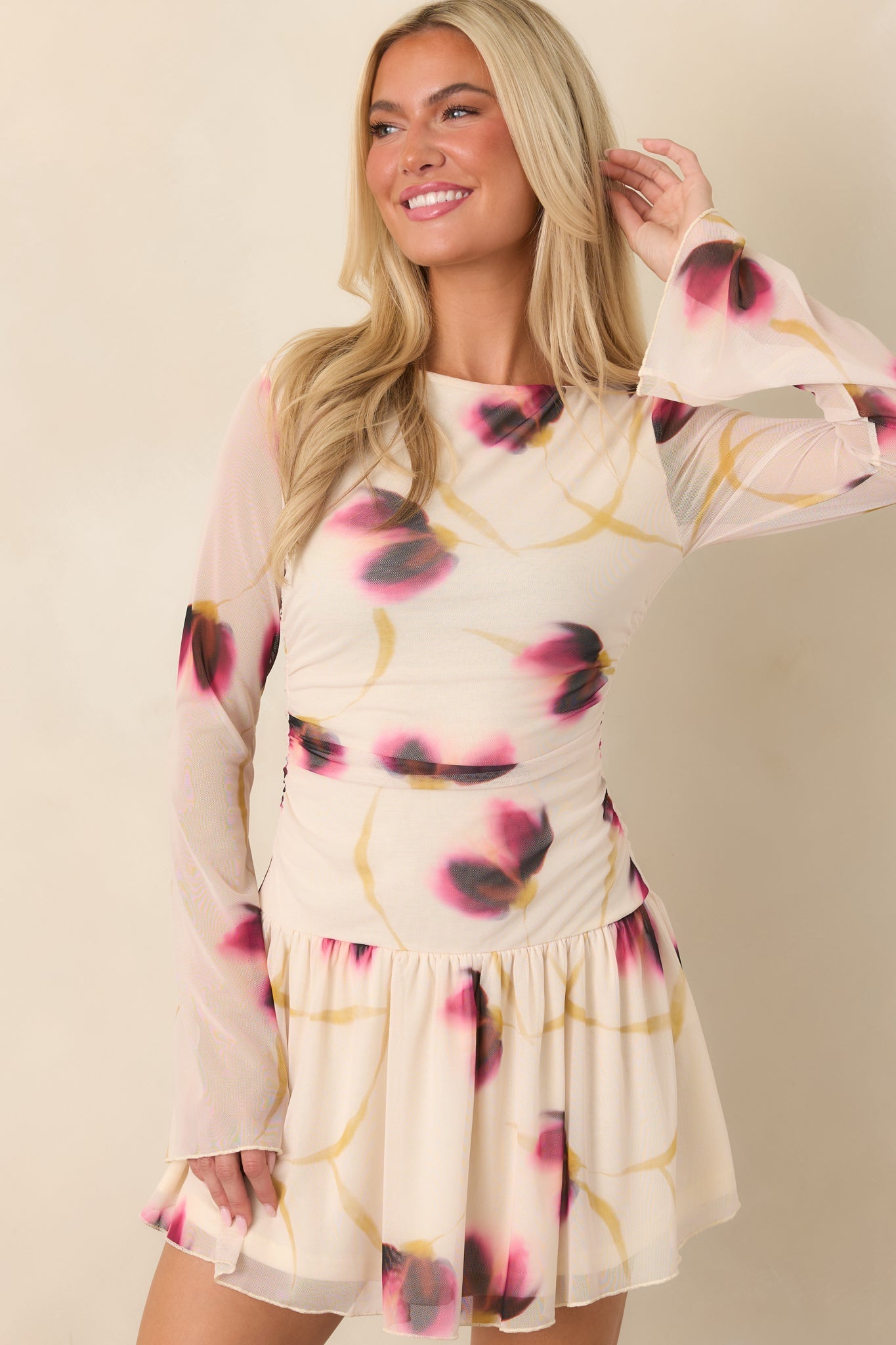 MINKPINK Emery Ivory Floral Mesh Mini Dress