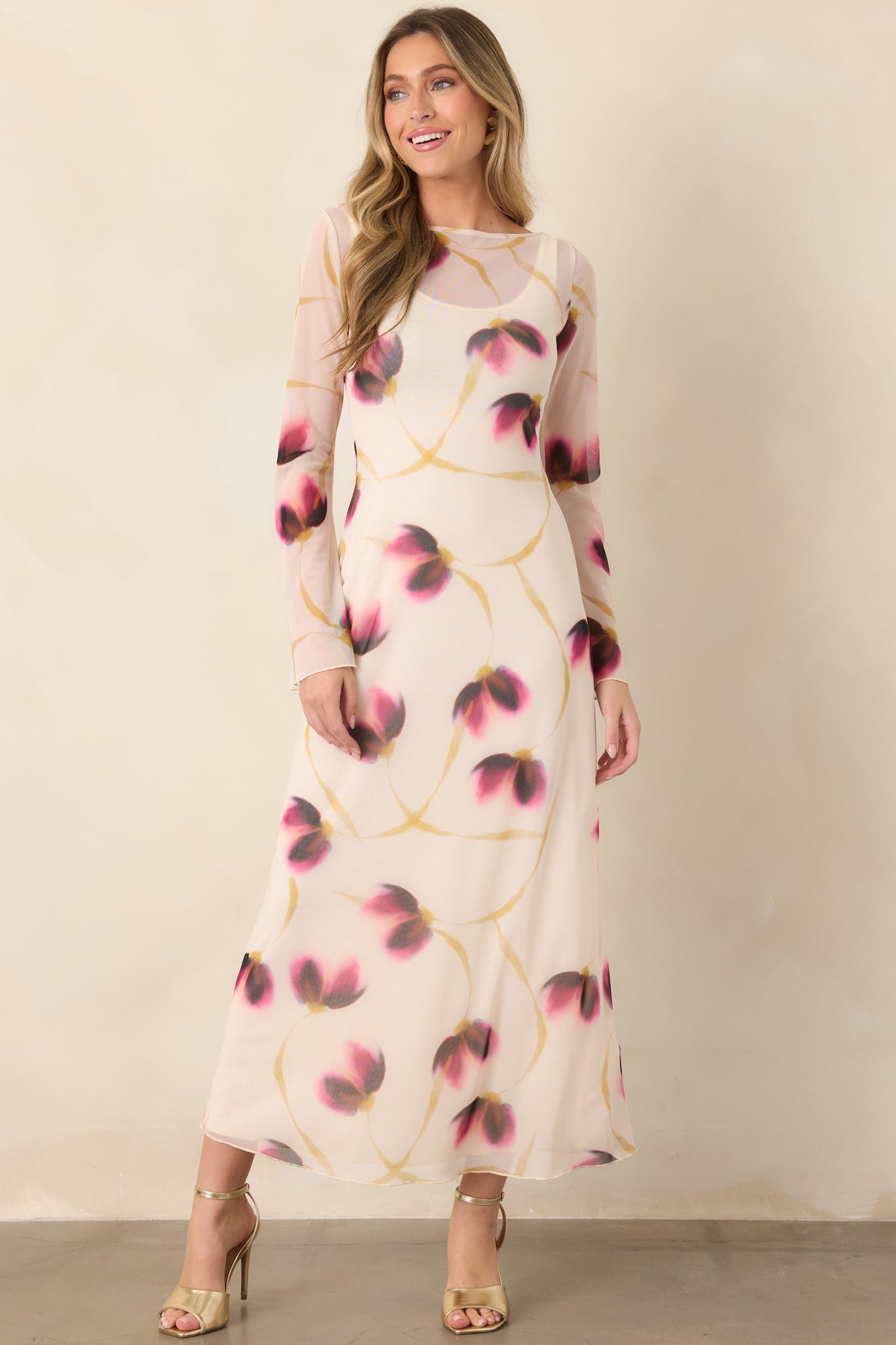 MINKPINK Emery Ivory Floral Mesh Midi Dress