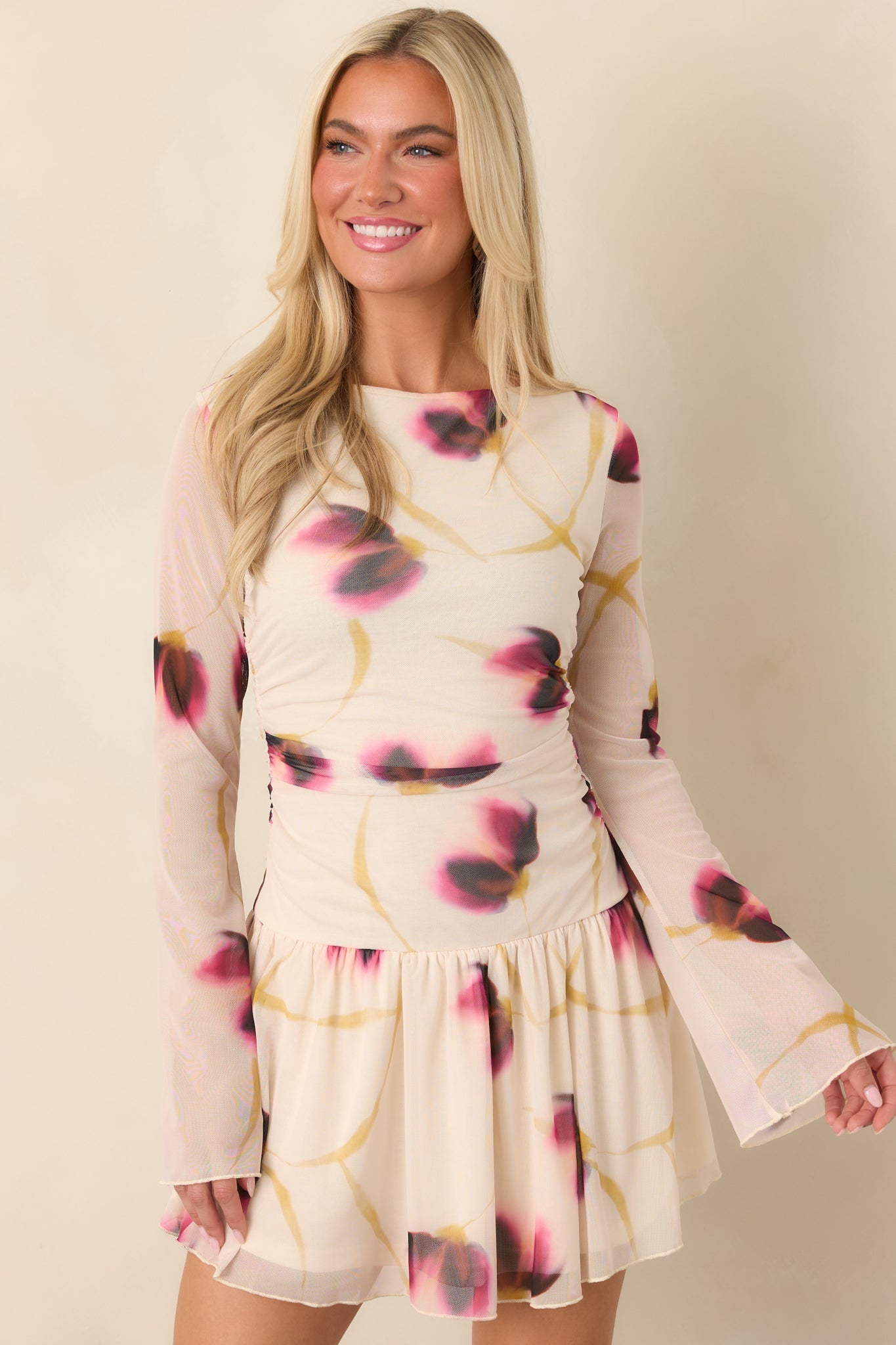 MINKPINK Emery Ivory Floral Mesh Mini Dress