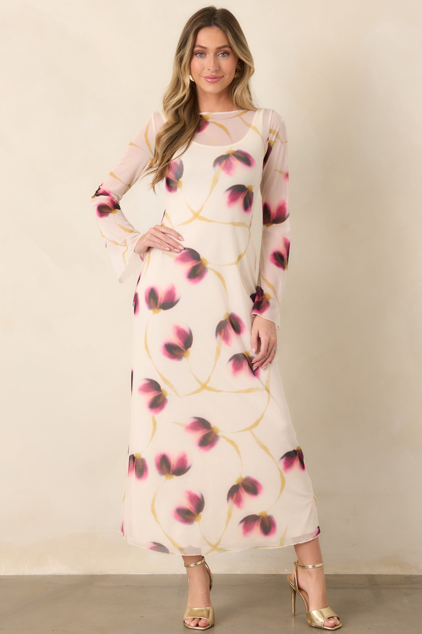 MINKPINK Emery Ivory Floral Mesh Midi Dress