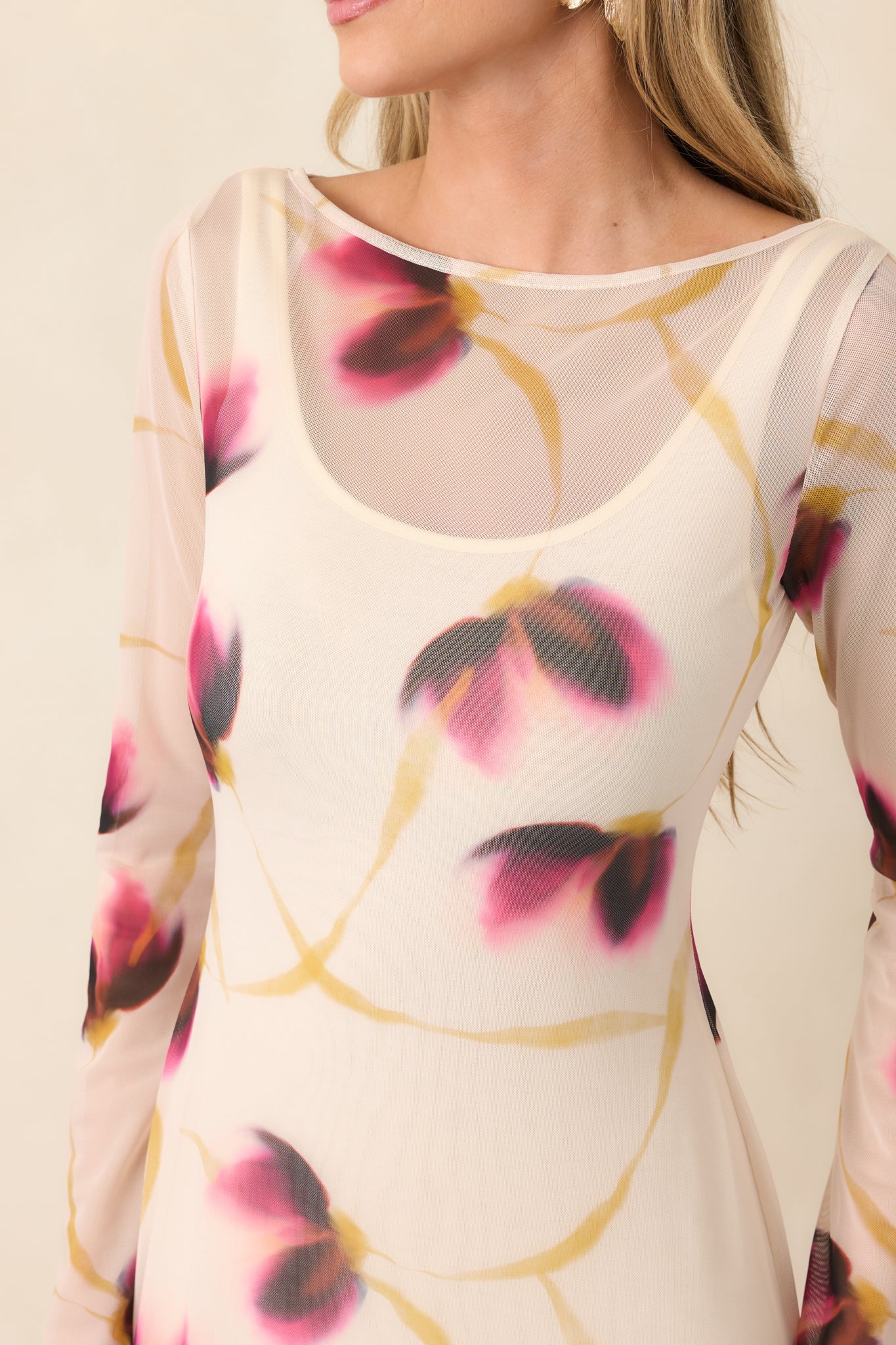 MINKPINK Emery Ivory Floral Mesh Midi Dress