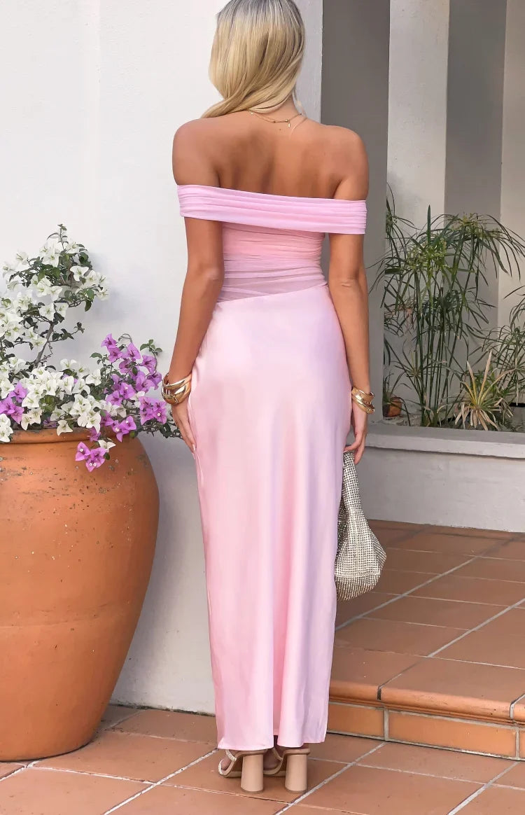 Jamilla Pink Off Shoulder Formal Maxi Dress