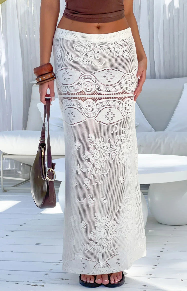 Lillie White Crochet Lace Maxi Skirt