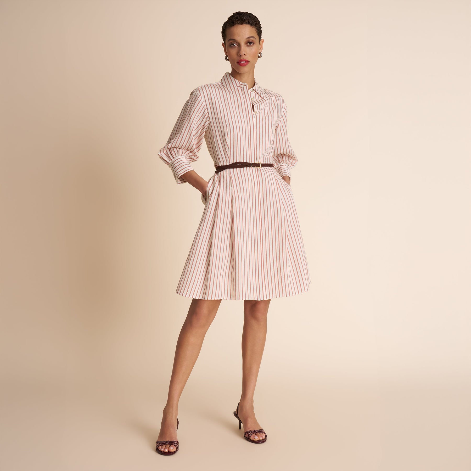 Marla Vacation Dress - Striped Dobby :: Ivory/Melon
