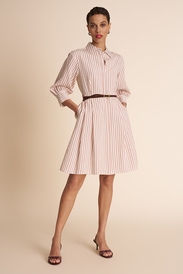 Marla Vacation Dress - Striped Dobby :: Ivory/Melon