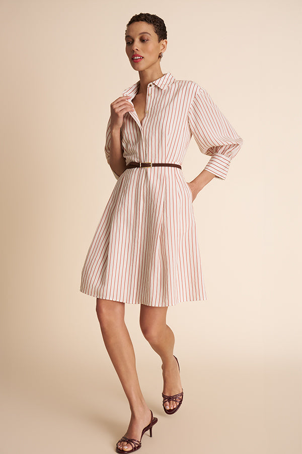 Marla Vacation Dress - Striped Dobby :: Ivory/Melon