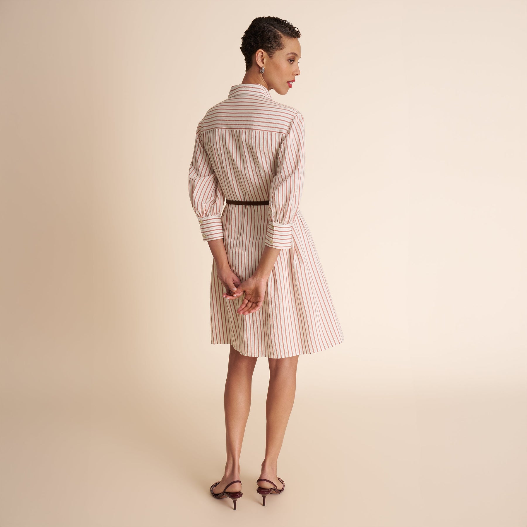 Marla Vacation Dress - Striped Dobby :: Ivory/Melon