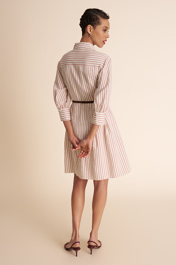 Marla Vacation Dress - Striped Dobby :: Ivory/Melon