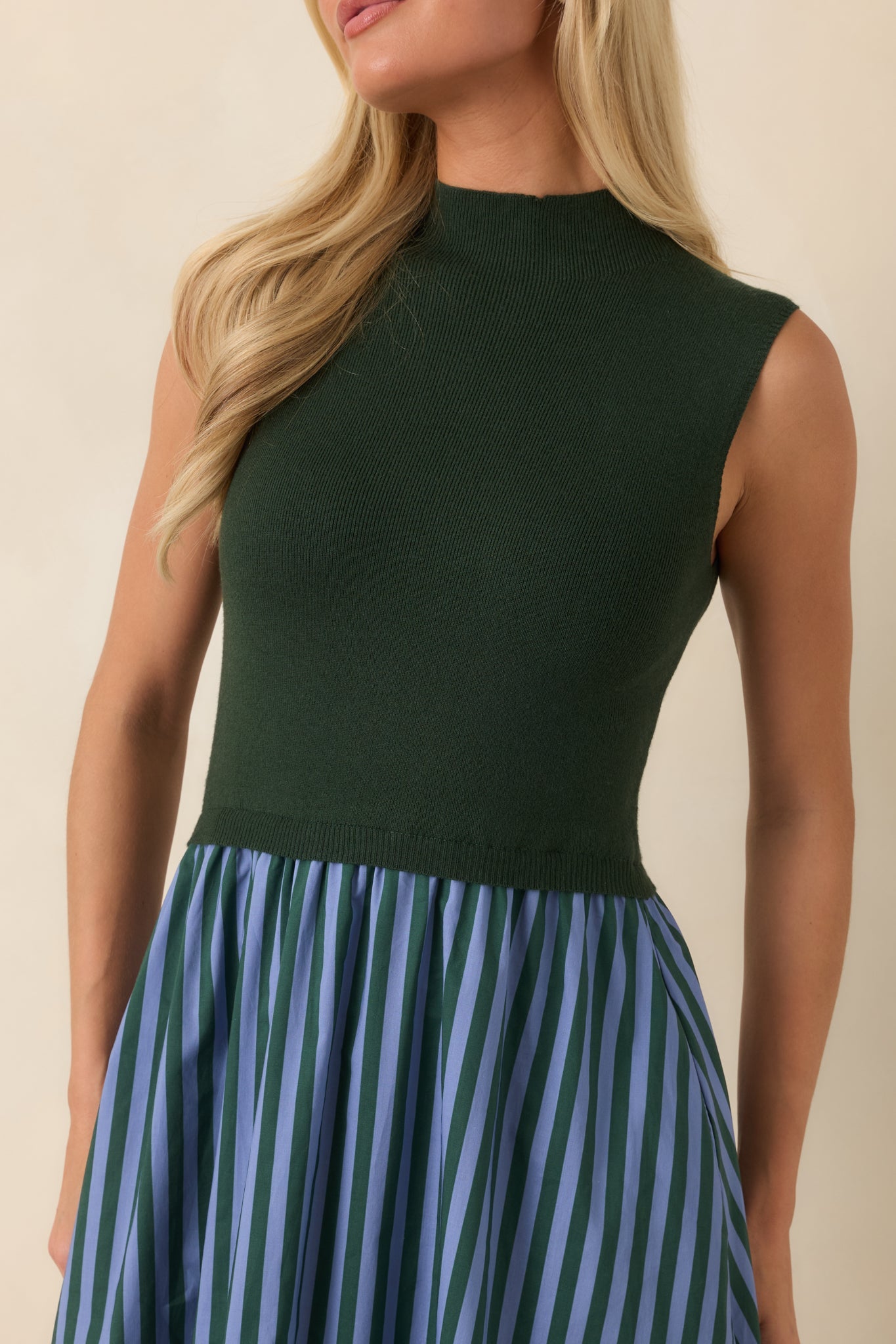 That's More Like It Hunter Green & Light Blue Stripe Sweater Midi Dress