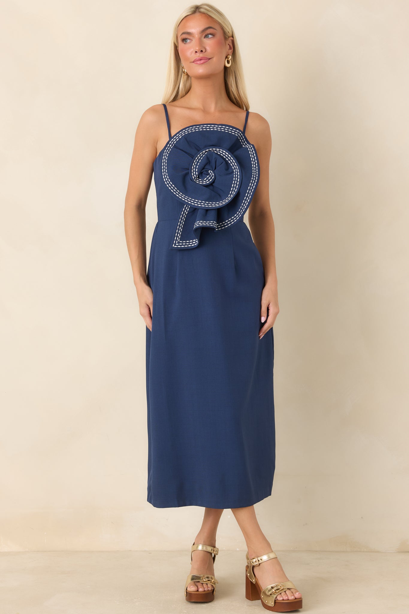 Quite the Impression Navy Rosette Midi Dress