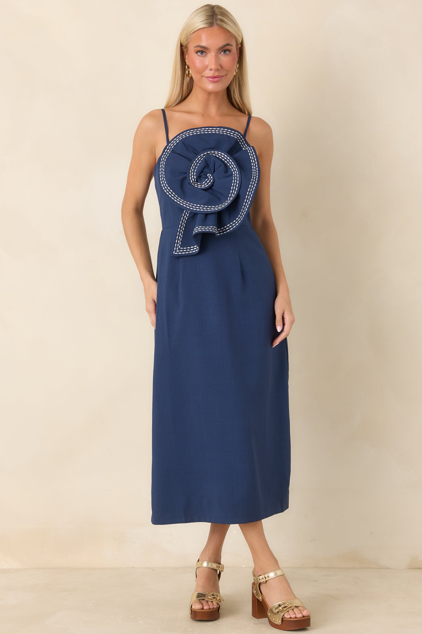 Quite the Impression Navy Rosette Midi Dress