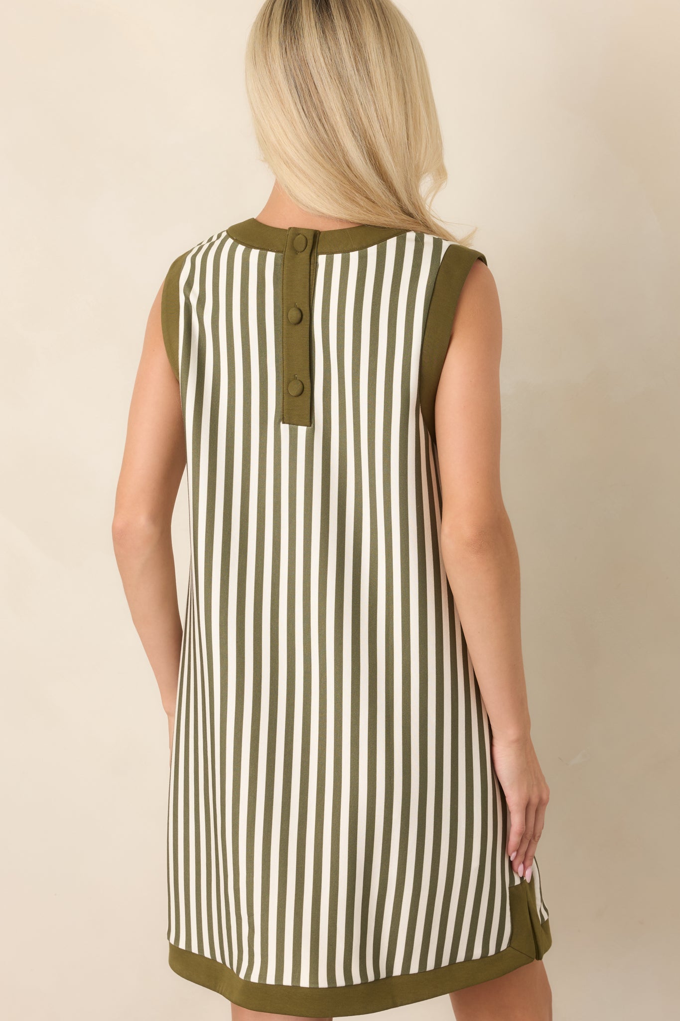On the Roster Olive & Ivory Striped Shift Mini Dress