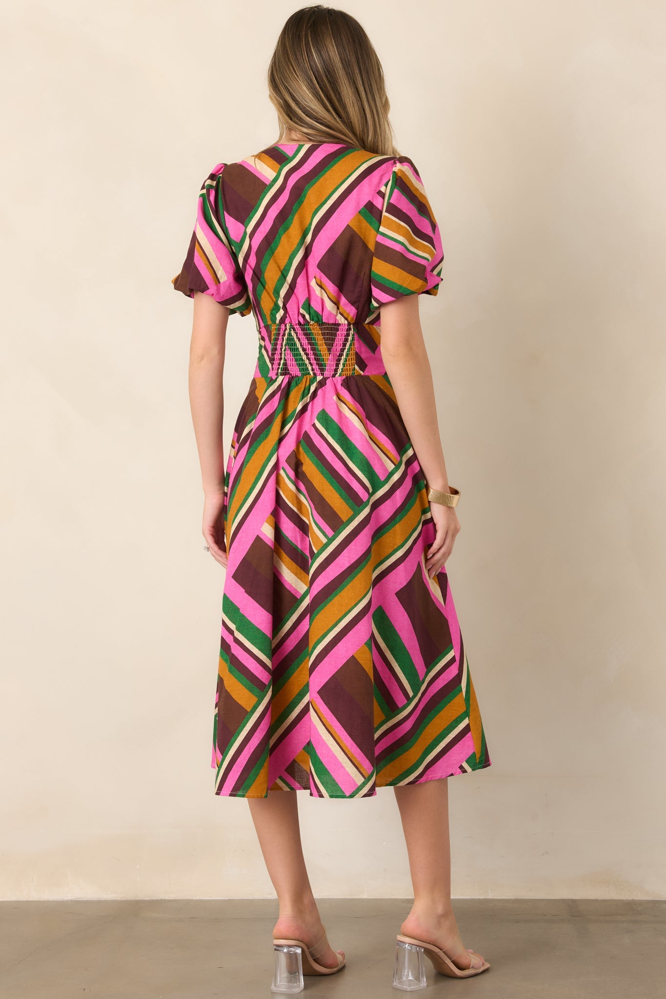 That’s the Spirit Pink Multi Geometric Stripe Cotton Linen Midi Dress