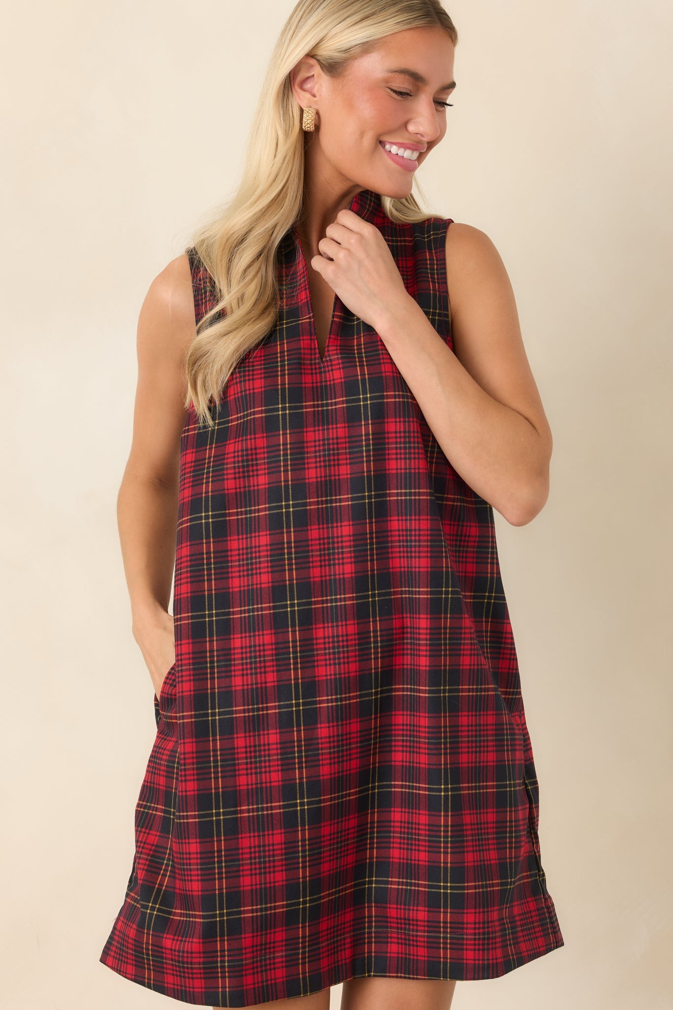 Plaid to See You Red & Black Plaid Sleeveless Mini Dress