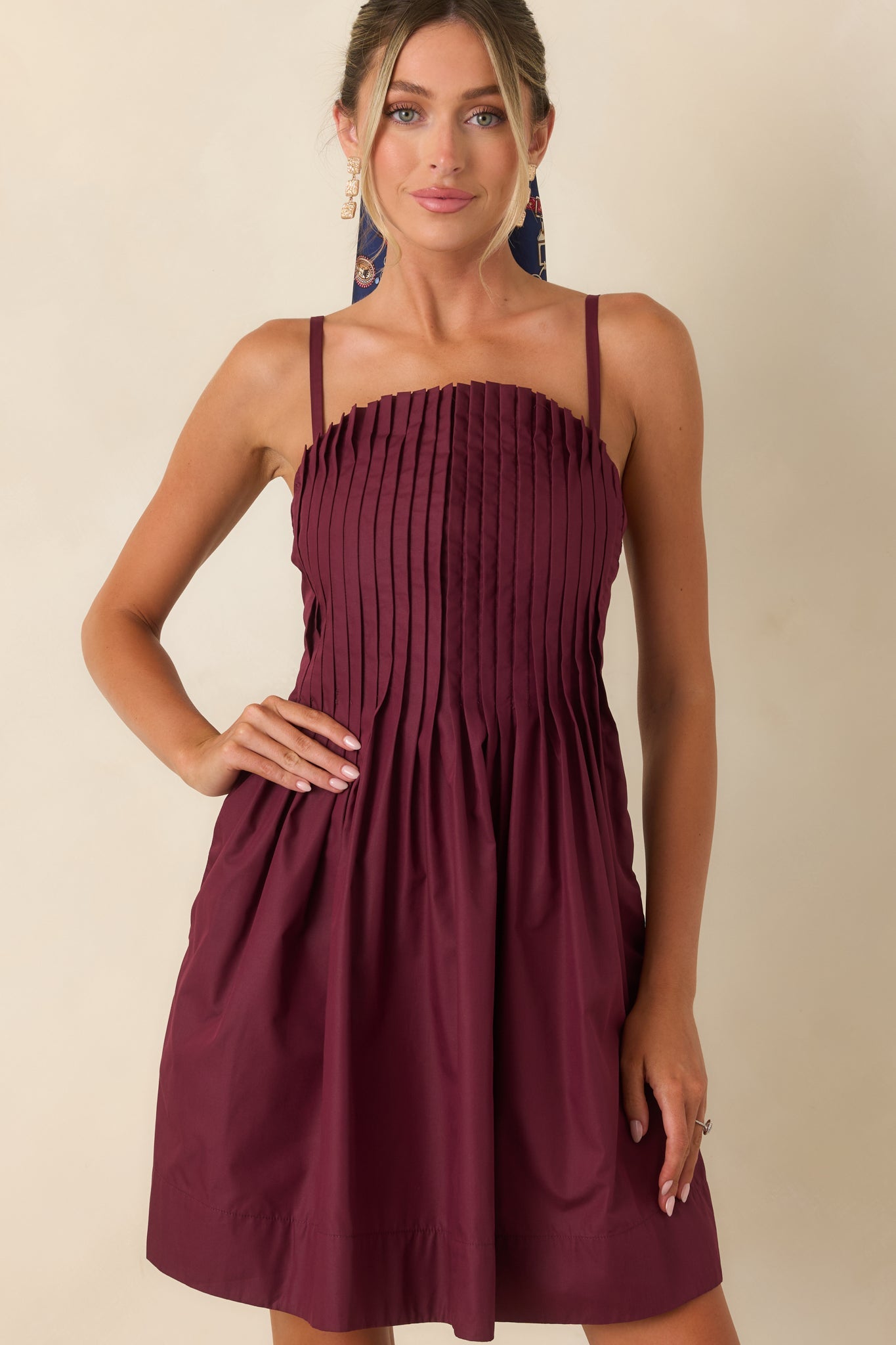 Pressed to Impress Wine Red Pleated Mini Dress