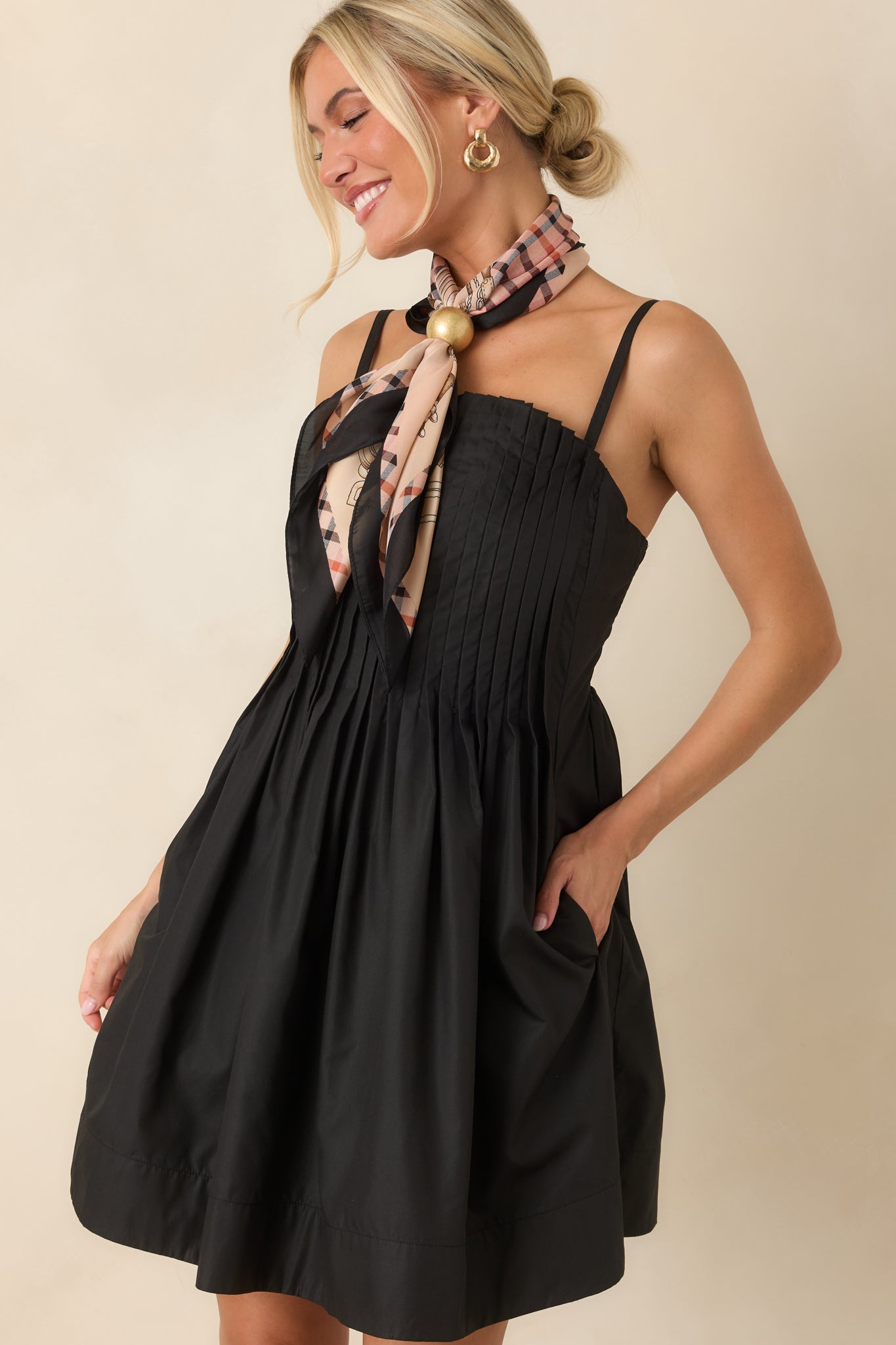 Pressed to Impress Black Pleated Mini Dress