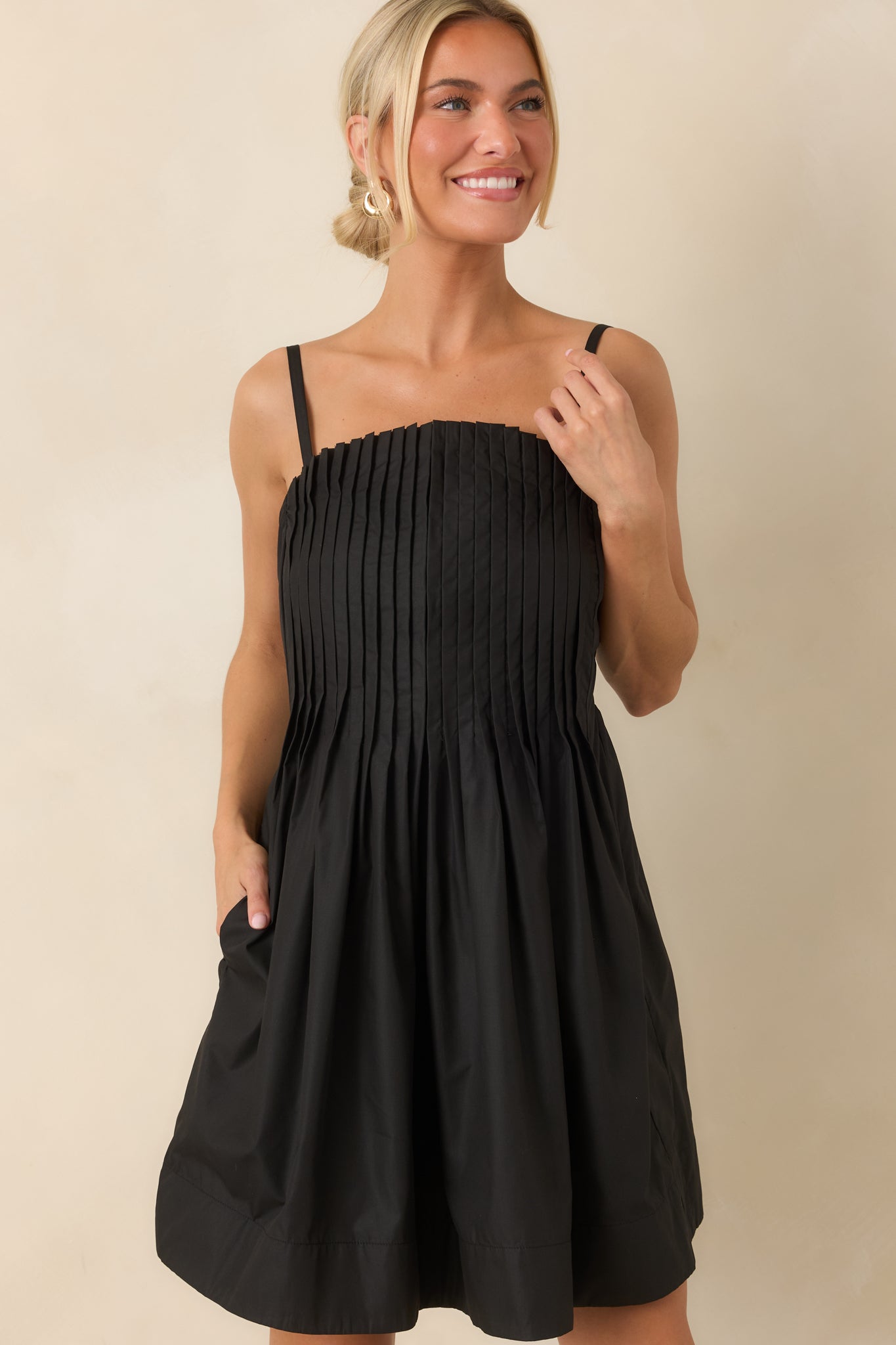 Pressed to Impress Black Pleated Mini Dress