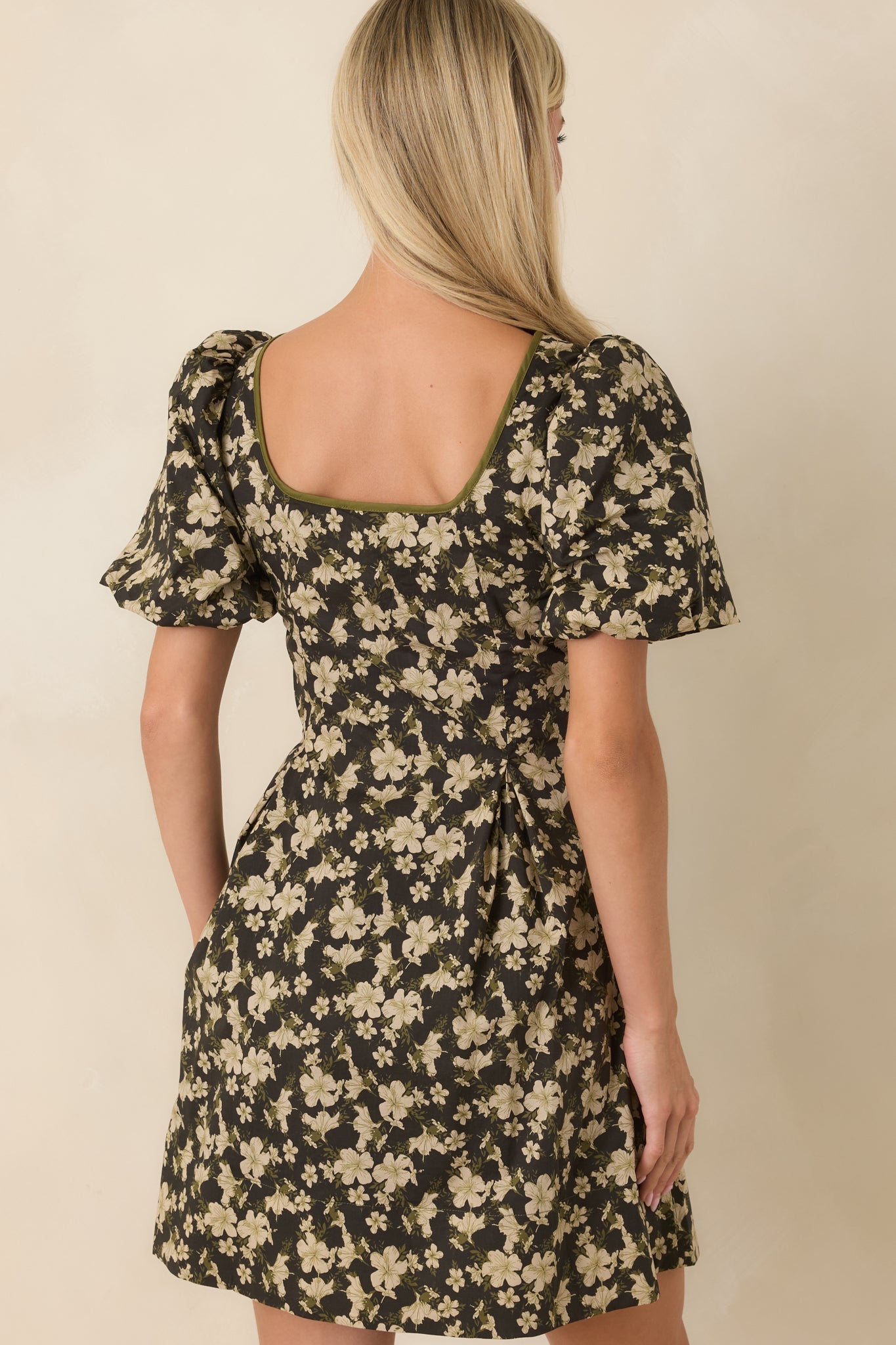 The Prettiest View Olive Green Floral Cotton Mini Dress