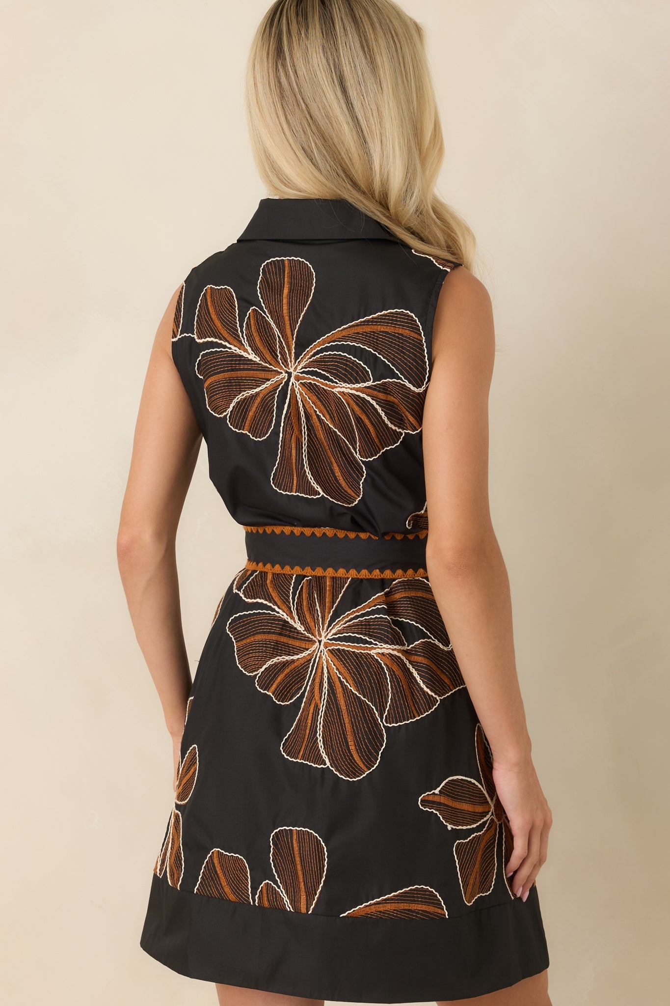 Drawn to You Black & Pumpkin Spice Embroidered Mini Dress