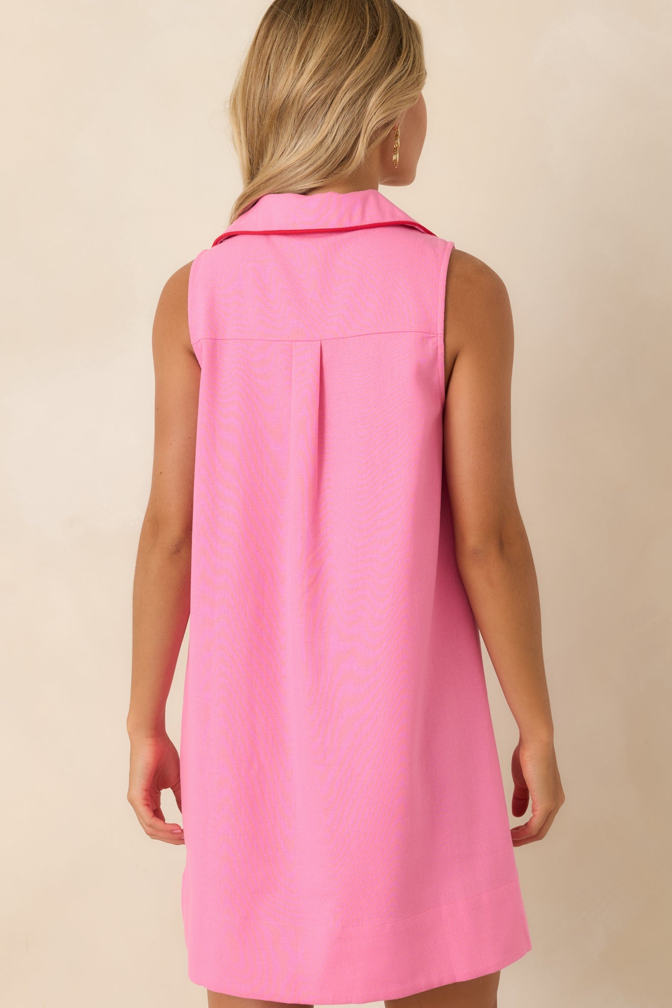 Afternoon Match Pink Linen Blend Sleeveless Mini Dress