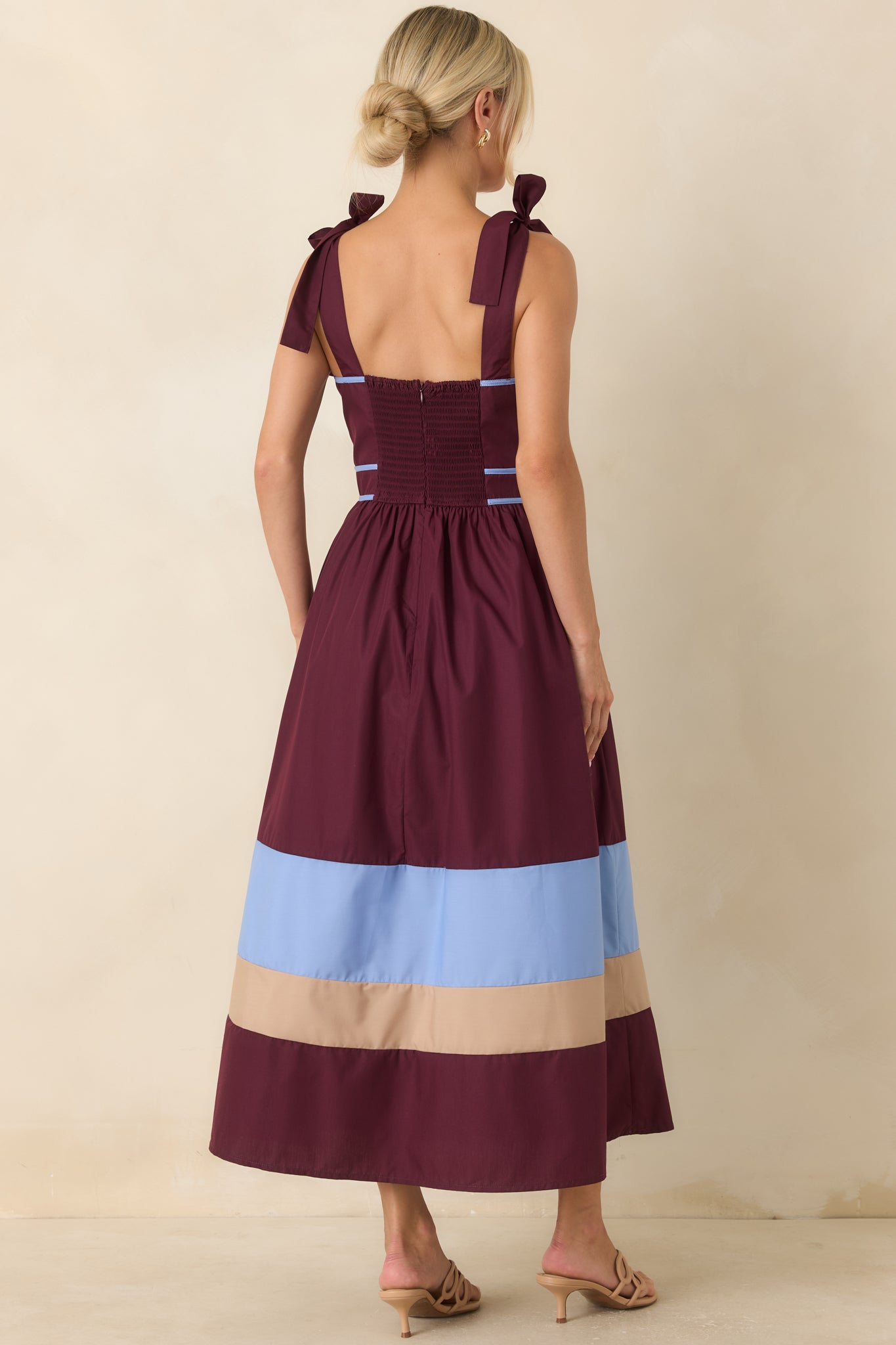 Worth the Detour Berry & Powder Blue Contrast Midi Dress