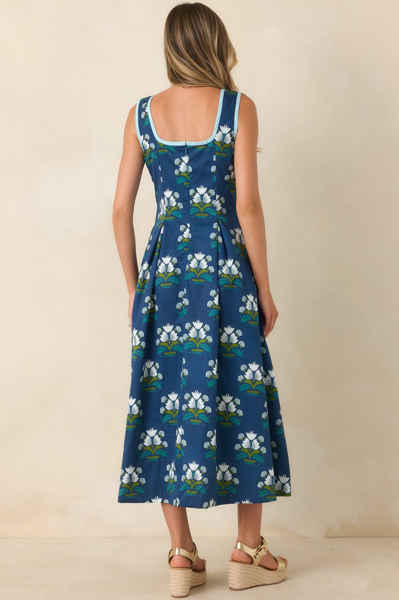 What I Had in Mind Deep Blue Floral Cotton Midi Dress
