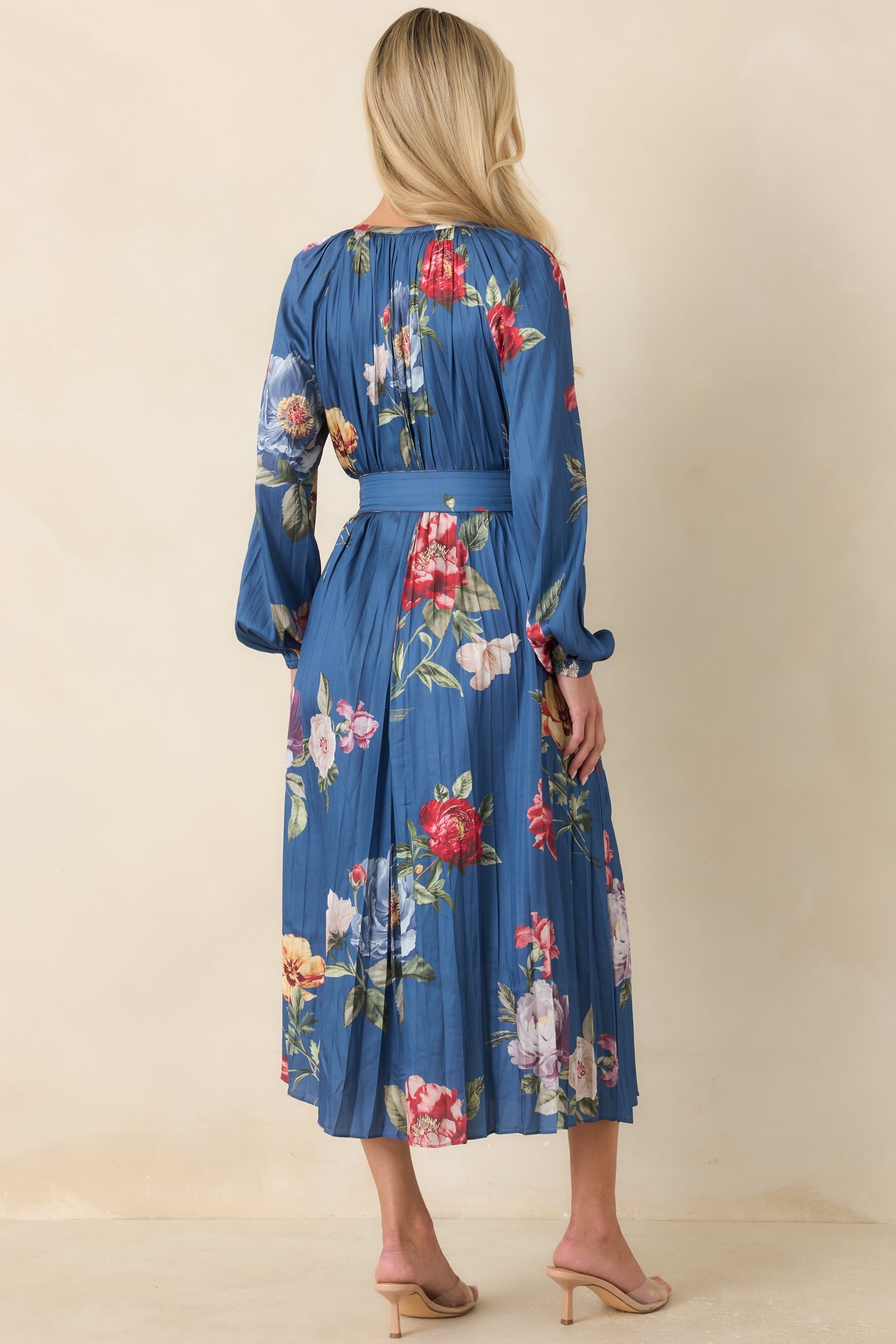 Take My Breath Away Blue Multi Floral Pleated Midi Dress