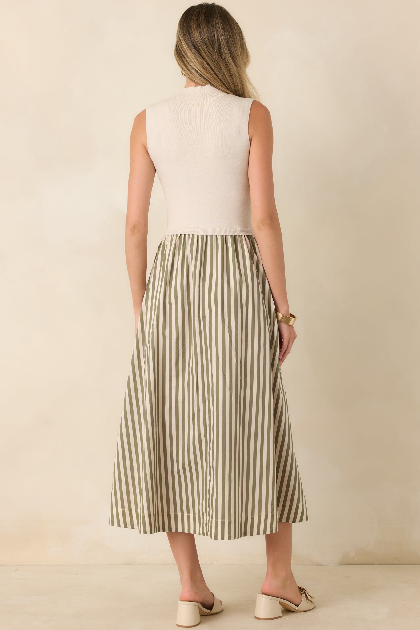 That's More Like It Ecru & Sage Stripe Sweater Midi Dress