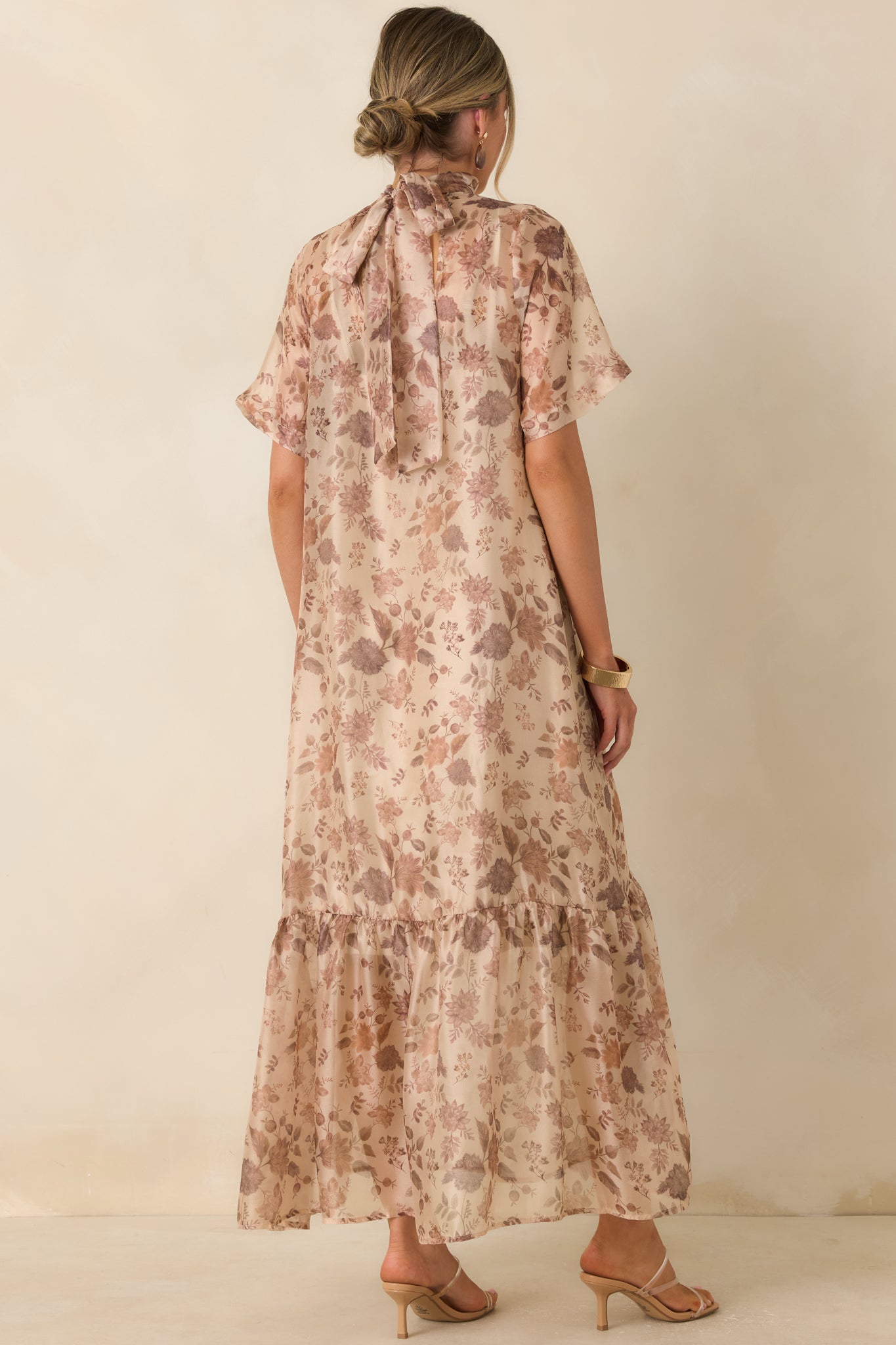 Whispered Intentions Ivory & Taupe Floral Tiered Maxi Dress